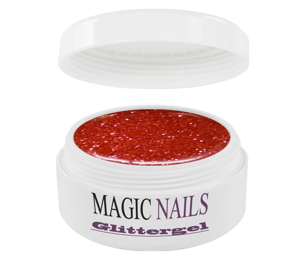 Magic Nails Glitter Gel Polish - Fire Red 34 (5ml) | Long Lasting Shine for Manicures & Pedicures | Perfect for Parties, Weddings & Special Occasions