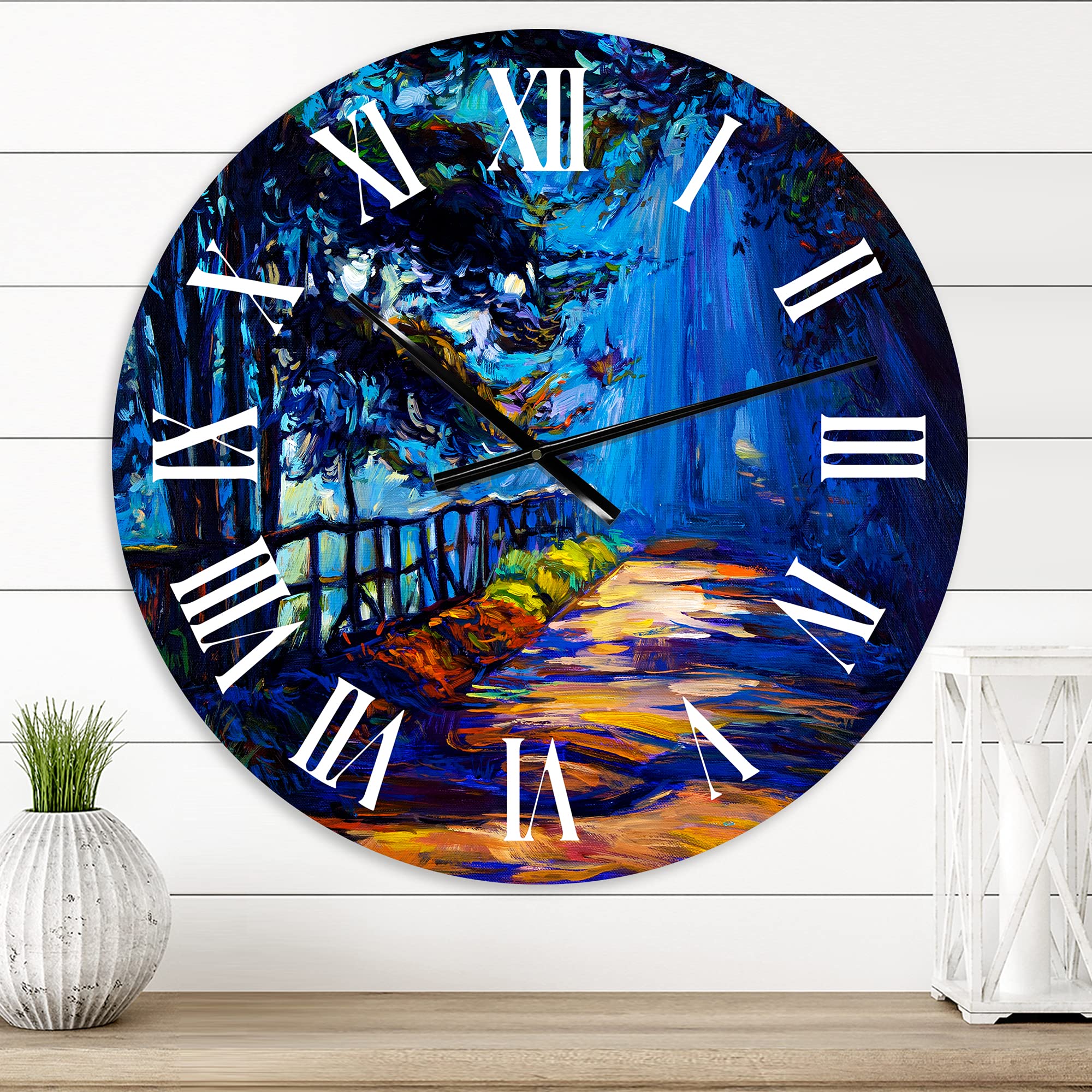 DesignQ Lake House Wall Clock 'Shadows in The Afternoon On Park Road' - Large Landscape Nature Wall Clock for Living Room, Bedroom, Office Decor - Perfect for Home, Cottage & Cabin Interior Design
