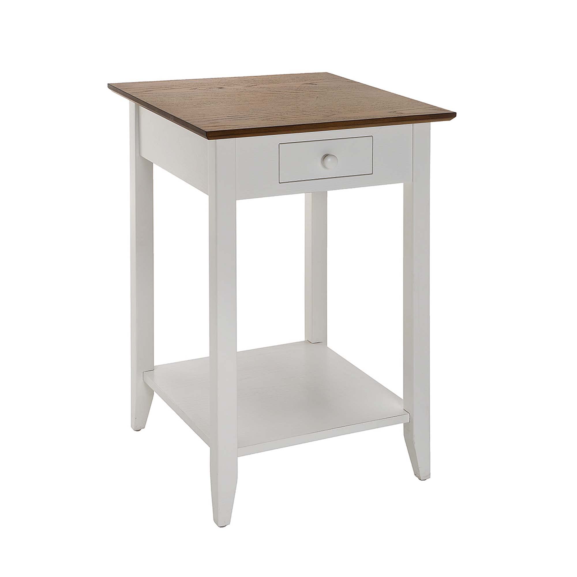 Convenience Concepts American Heritage 1-Drawer End Table with Shelf - Driftwood & White Finish - Perfect for Living Room, Bedroom, or Office Side Table