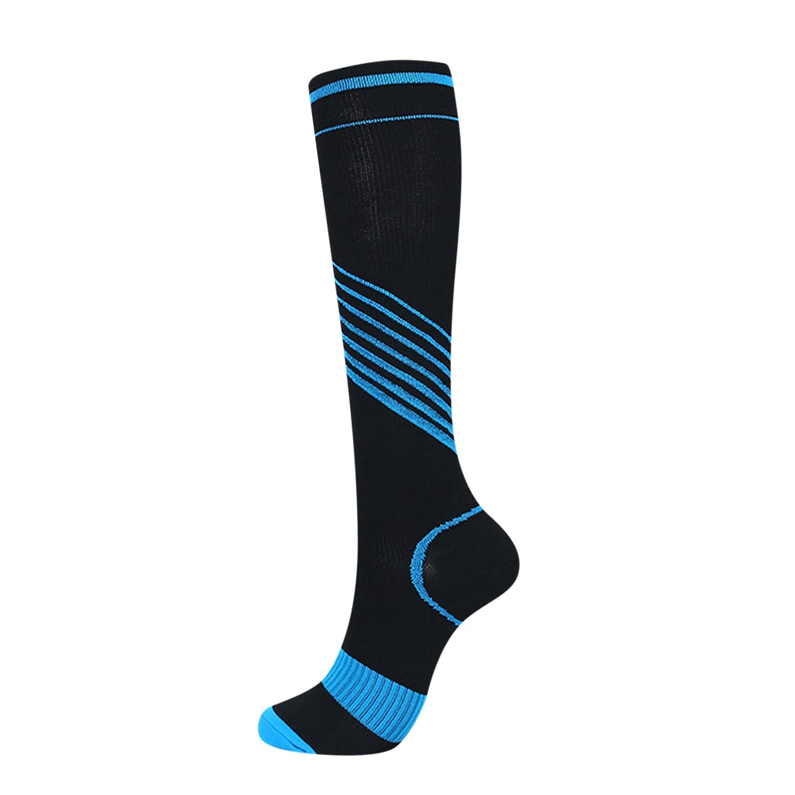 Best Compression Socks for Men & Women - Breathable Elastic Support Socks with Color Stripes - Ideal for Running, Travel & Varicose Vein Relief
