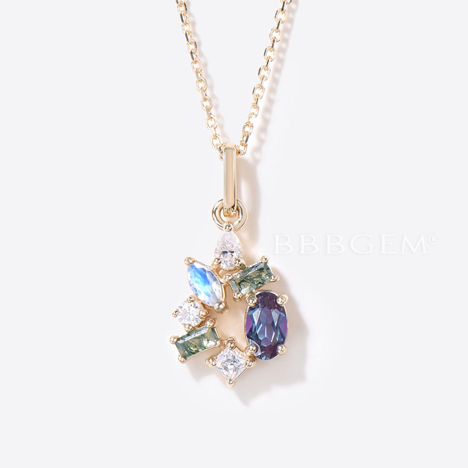 7 Stone Alexandrite Moissanite Necklace - Multi Cut Gemstone Jewelry for Women | Perfect for Weddings, Parties & Special Occasions