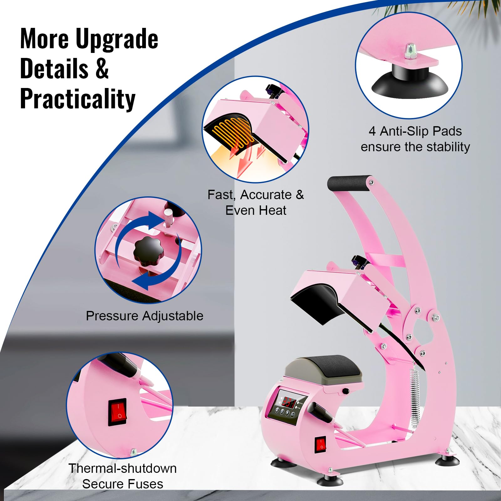 Professional Hat Press Machine with LCD Control - 2 Interchangeable Platens & Caps Stretcher for Vinyl, Sublimation & Heat Transfer (Pink) - Perfect for Custom Hat Printing, DIY Crafts & Small Business Use