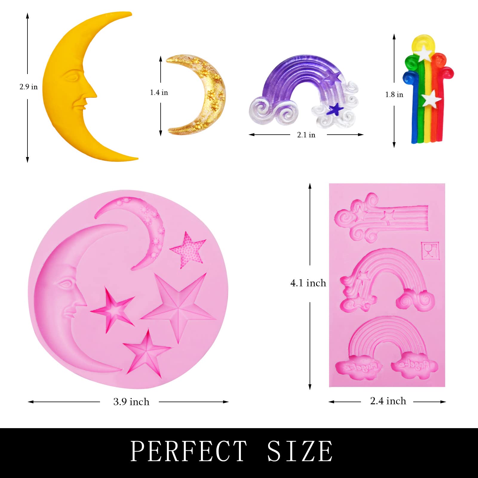 Moon Star Chocolate Silicone Molds - 3 Pack Rainbow Cake Decorating Tools for Fondant, Cupcake Toppers, Candy & Resin Crafts - Perfect for Baby Showers, Birthday Parties & DIY Dessert Making