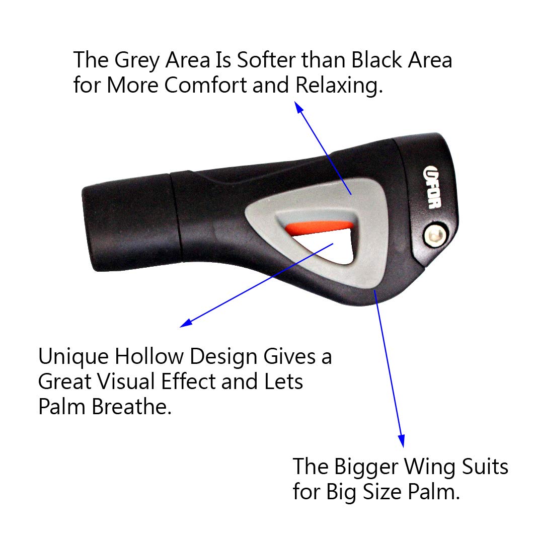 UFOR CAVO Ergonomic Mountain Bike Handlebar Grips - Dual Color Lock-On Rubber Grips with Aluminum Locking Clamps for MTB, BMX, Touring & Commuting Bikes (133mm, Made in Taiwan) - Perfect for Trail Riding, Urban Commuting & Long-Distance Cycling