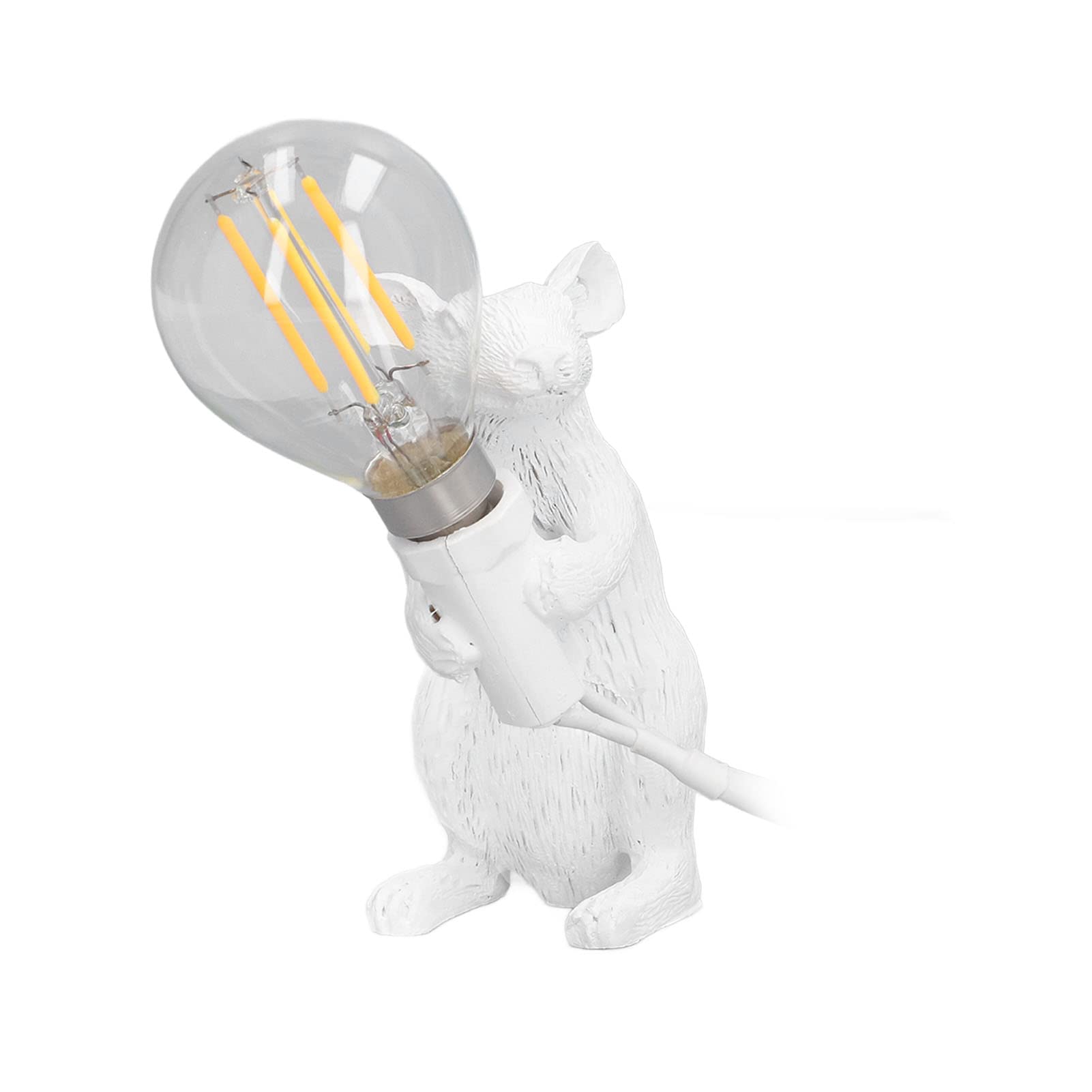 Modern Resin Mouse Lamp - Cute Animal Shape Table Light with E12 Base for Bedroom, Desk, Nightstand (US Plug, White) | Perfect for Kids' Rooms, Home Office & Cozy Bedside Decor