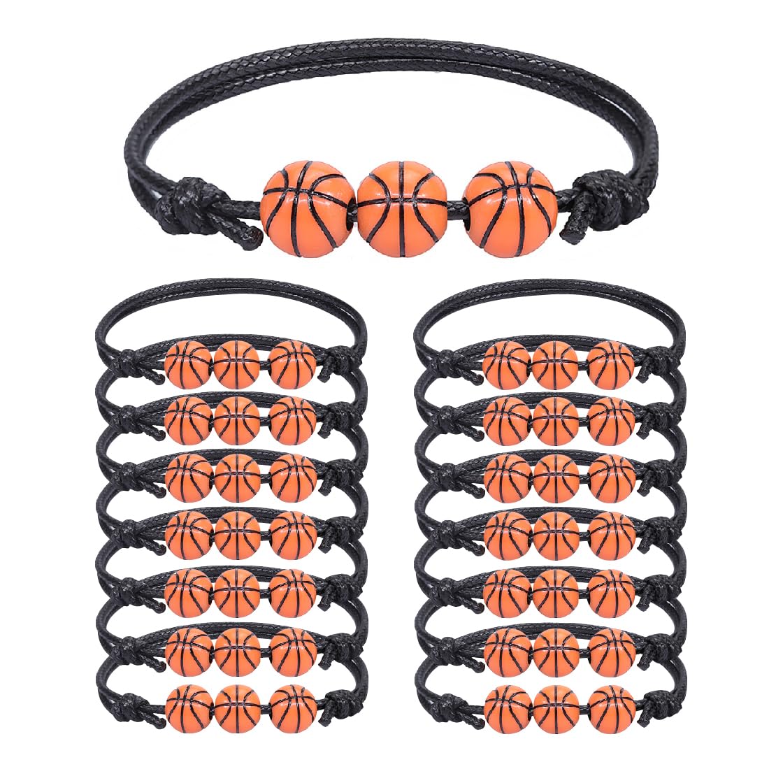 Adjustable Braided Basketball Bracelets - 15pcs for Kids, Teens & Adults - Team Sports & Party Gifts