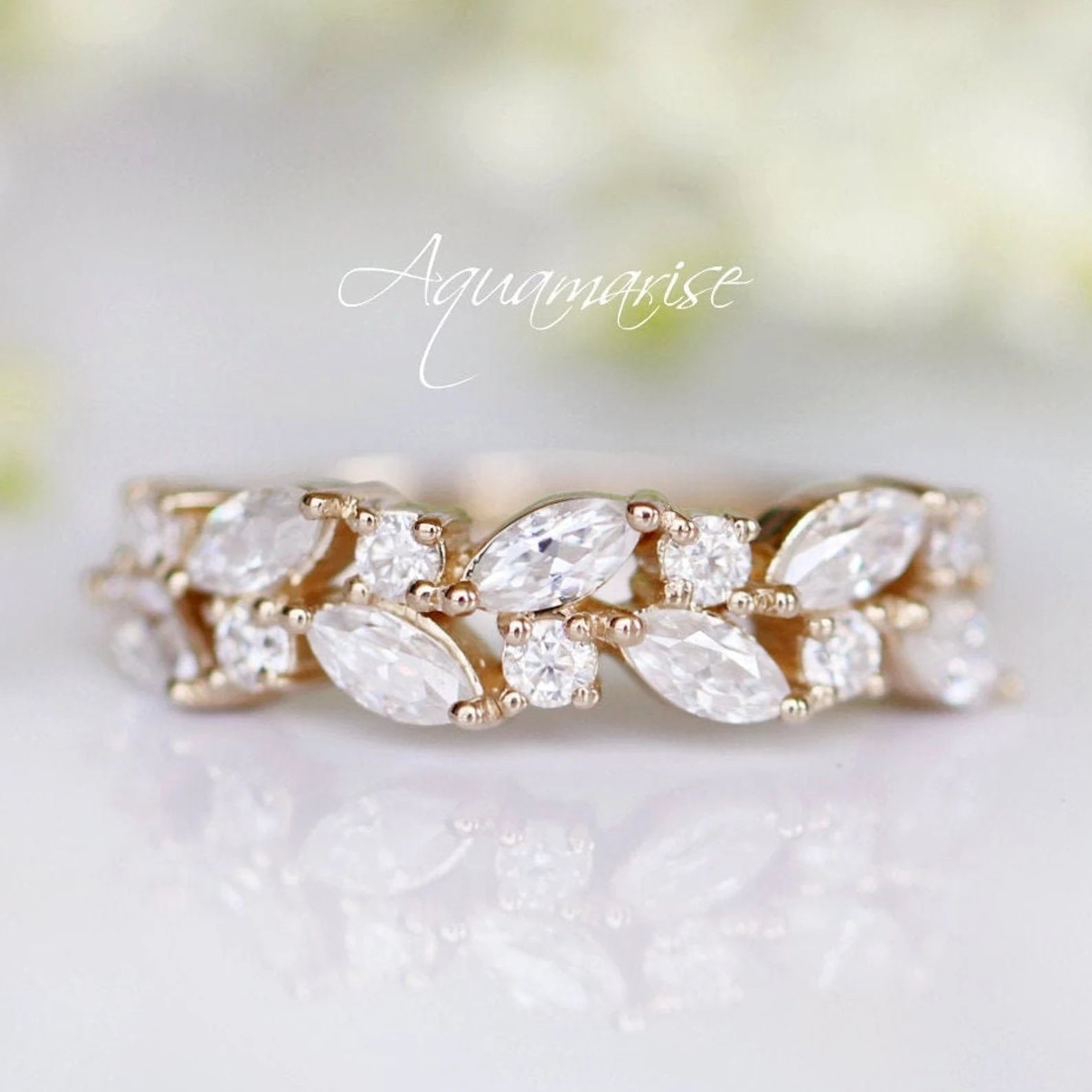 14K Solid Yellow Gold Marquise Natural Diamond or Moissanite Wedding Band - Perfect for Engagement Rings, Anniversary Gifts & Bridal Jewelry