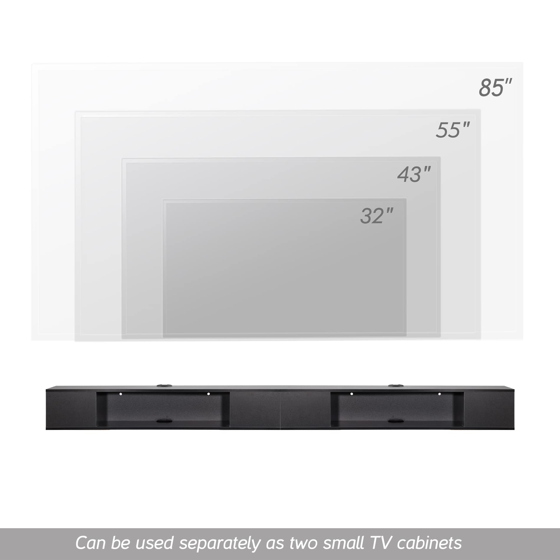 WAMPAT 80 Inch Floating TV Stand with LED Lighting - Wall Mounted Entertainment Center, Modern TV Media Console with Storage for Living Room & Bedroom - Perfect for Home Theater Setup & Space Saving Organization (Black)