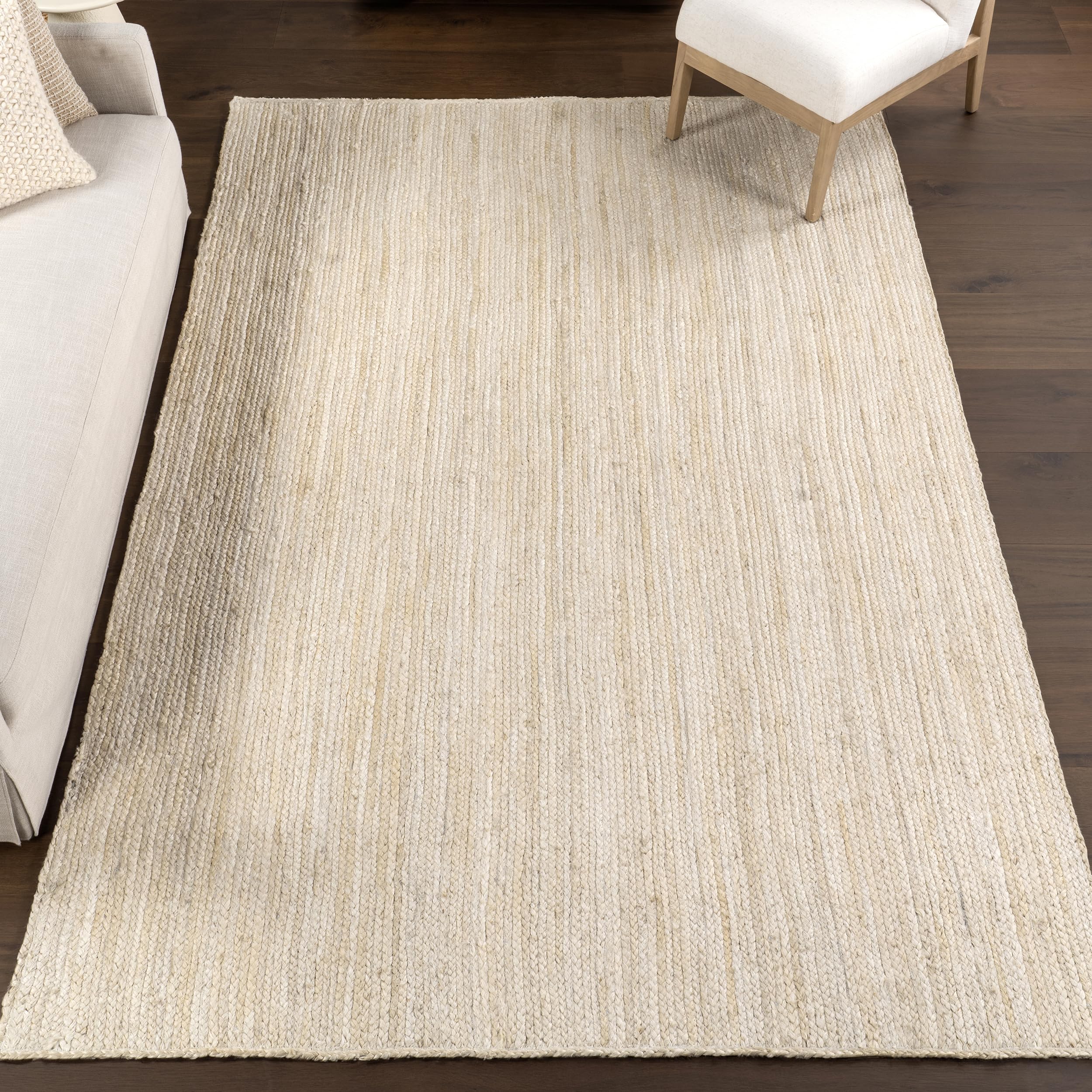 nuLOOM 8x10 Rigo Jute Hand Woven Natural Fiber Area Rug - Off White Solid Farmhouse Design for Bedroom, Living Room, Dining Room, Hallway, Office, Kitchen & Entryway | Eco-Friendly Home Decor & Cozy Floor Covering