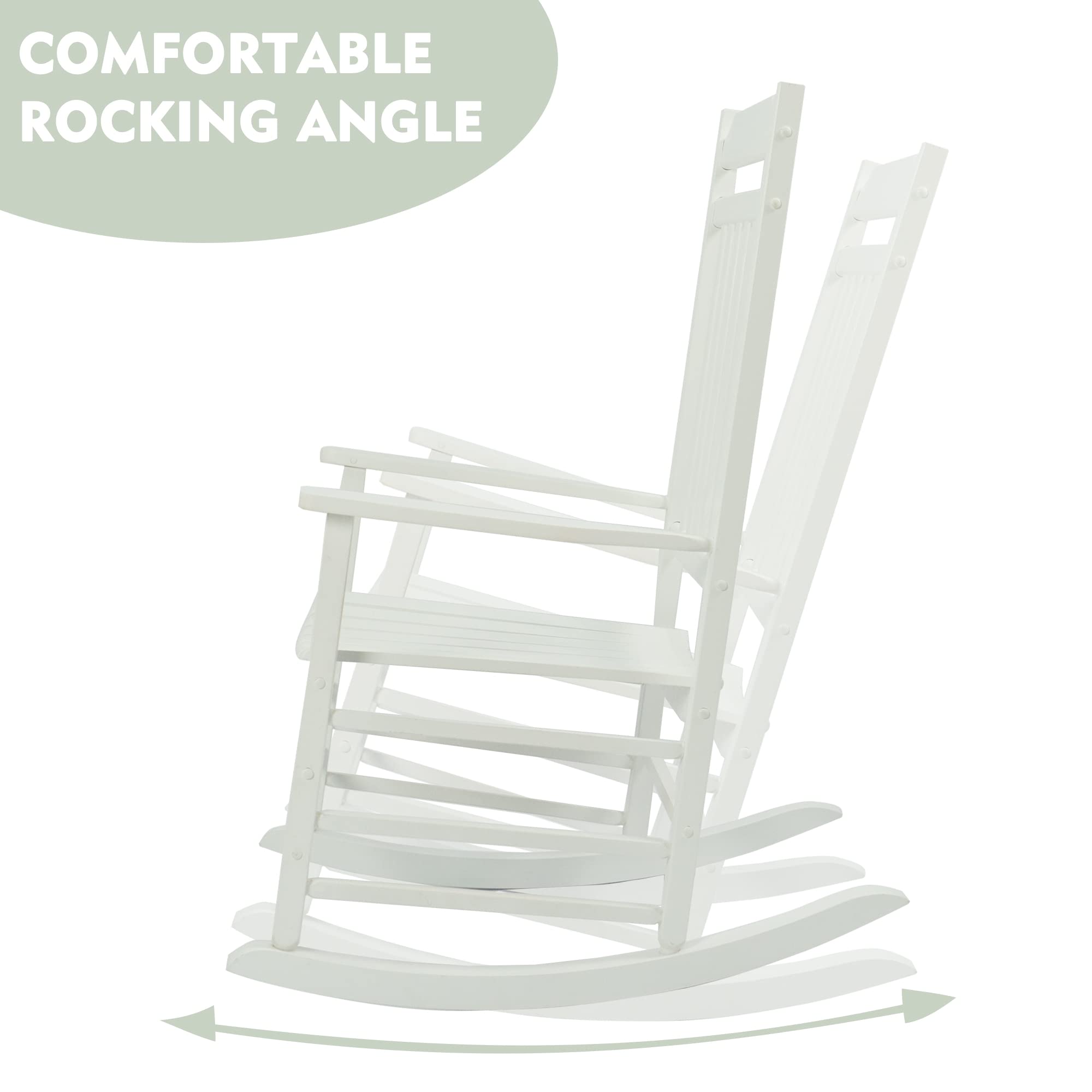 Kozyard High Back Slat Rocking Chair - Solid Wood Outdoor Rocking Chair for Front Porch, Patio, Garden or Living Room - Comfortable White Rocking Chair for Relaxing, Reading & Enjoying Nature