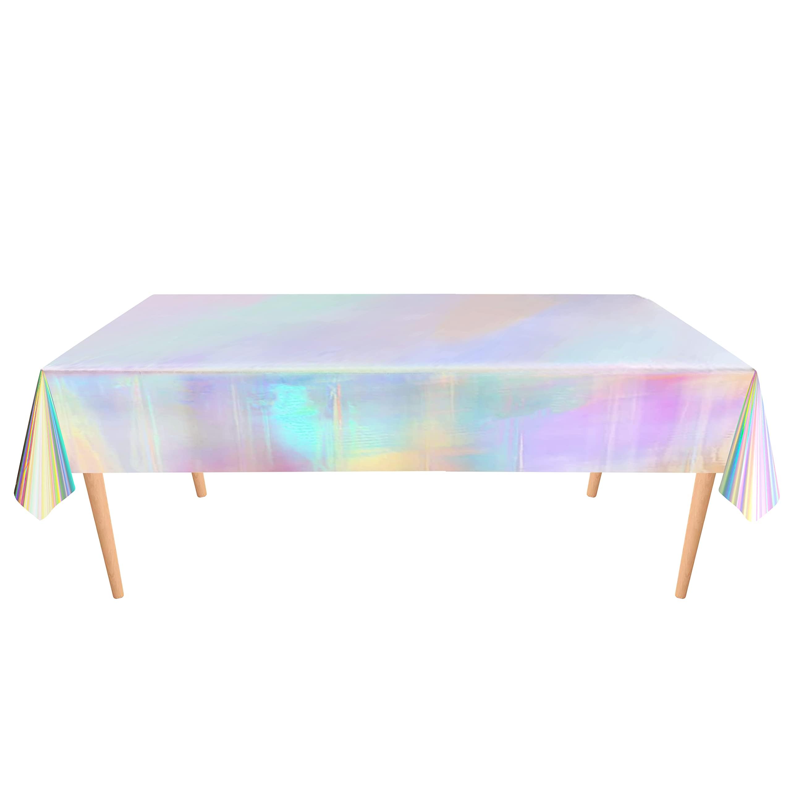 Cheerland 2 Pack Holographic Tablecloth - Iridescent Disco Foil Table Cover for Euphoria Theme Party Decorations | Perfect for Birthday, Wedding, Baby Shower, Mermaid & Dance Party Supplies | Great for Indoor & Outdoor Events, Photo Backdrops, and Festive Celebrations