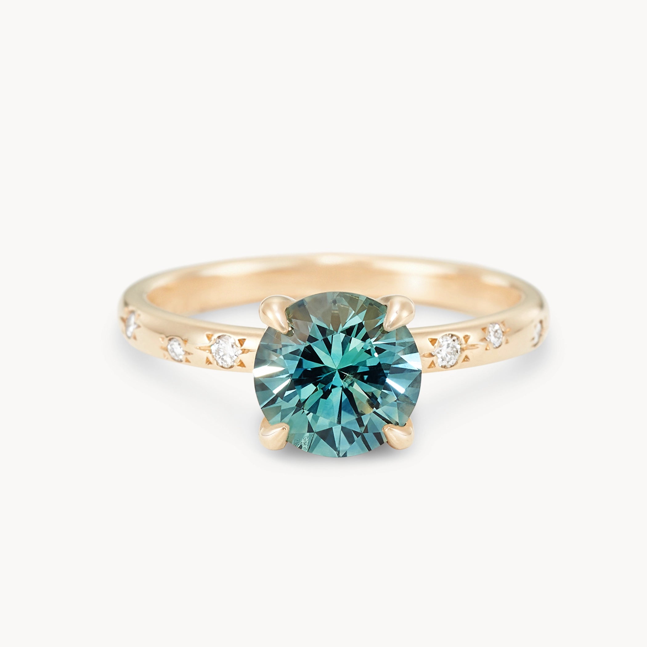 Woodland Grace Unique 14K Yellow Gold Round Sapphire Ring – Perfect for Weddings, Anniversaries & Special Occasions
