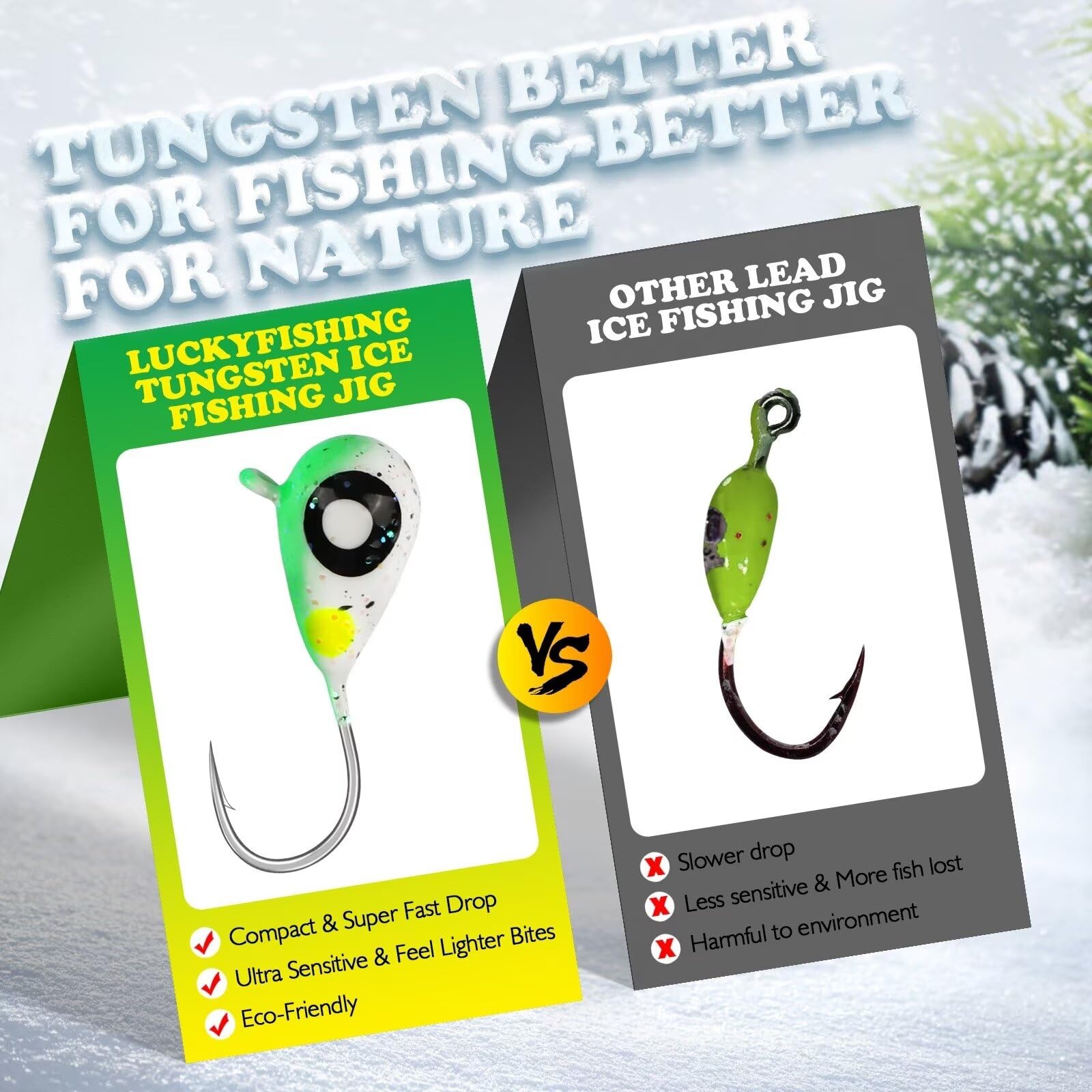 20pcs/60pcs Tungsten Ice Fishing Jigs - Glow in Dark 1/16oz (1.85g) Crappie Lures for Panfish & Walleye - Durable Ice Fishing Gear for Winter Anglers - Perfect Gift for Ice Fishing Enthusiasts | Ideal for Night Fishing & Deep Water Panfish Hunting