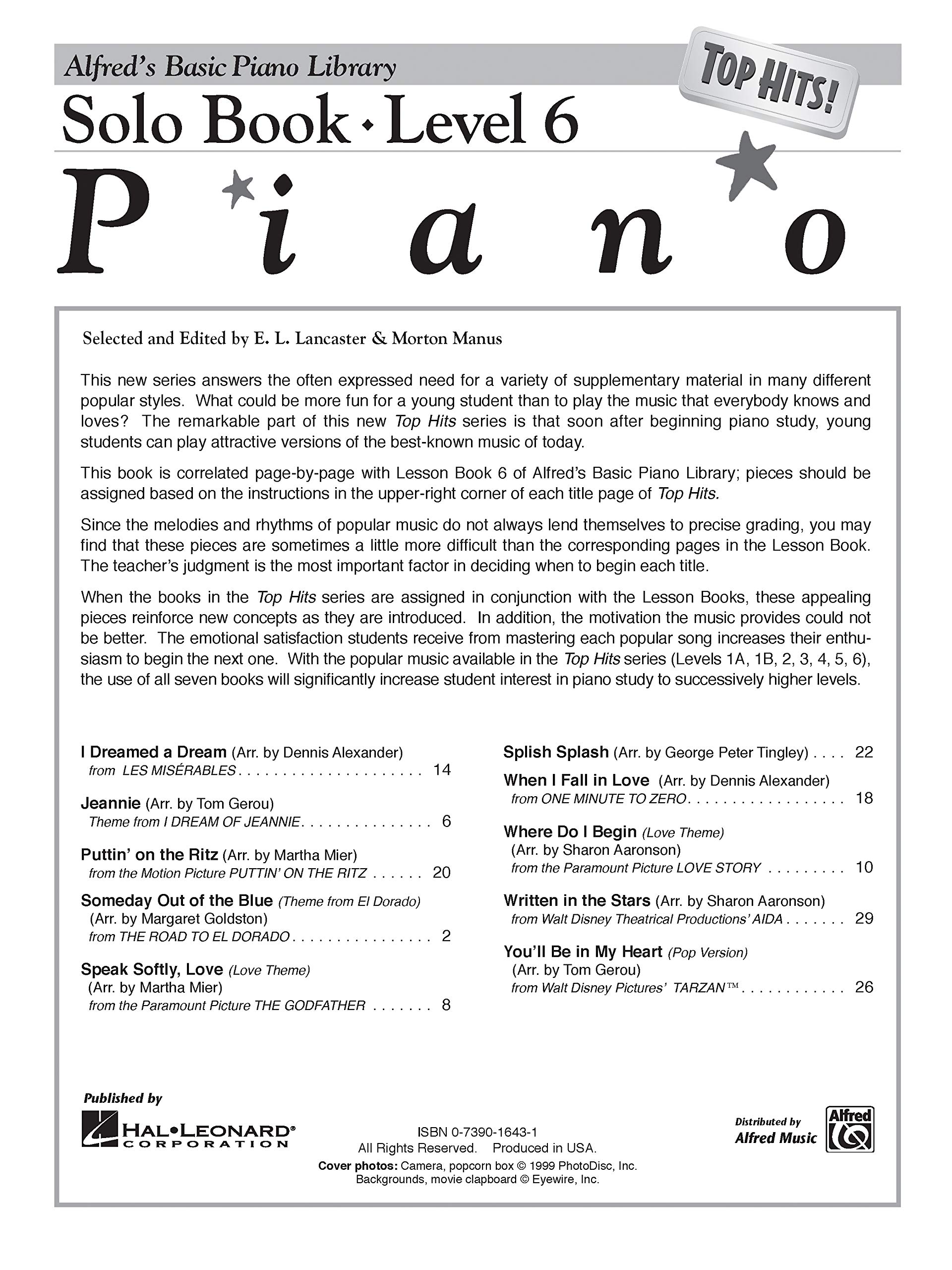 Alfred's Basic Piano Library Top Hits! Solo Book 6 - Intermediate Piano Sheet Music for Popular Songs | Perfect for Piano Lessons, Recitals & Home Practice