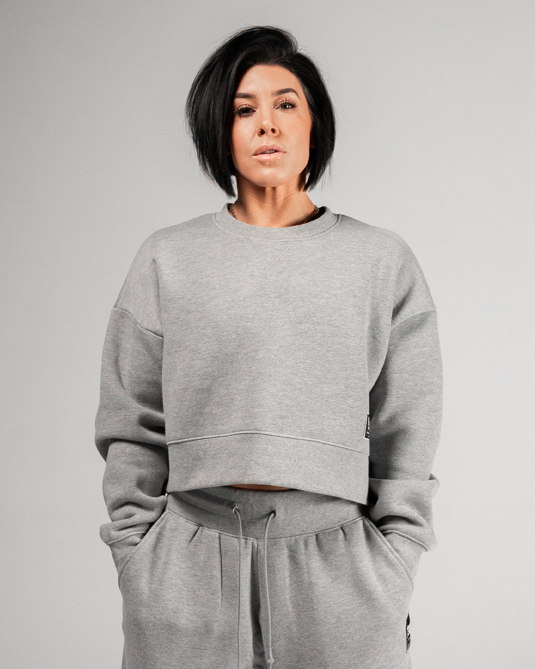 Women's Oversized Crop Crewneck Sweatshirt - Heather Grey | Casual Loungewear & Streetwear for Everyday Comfort