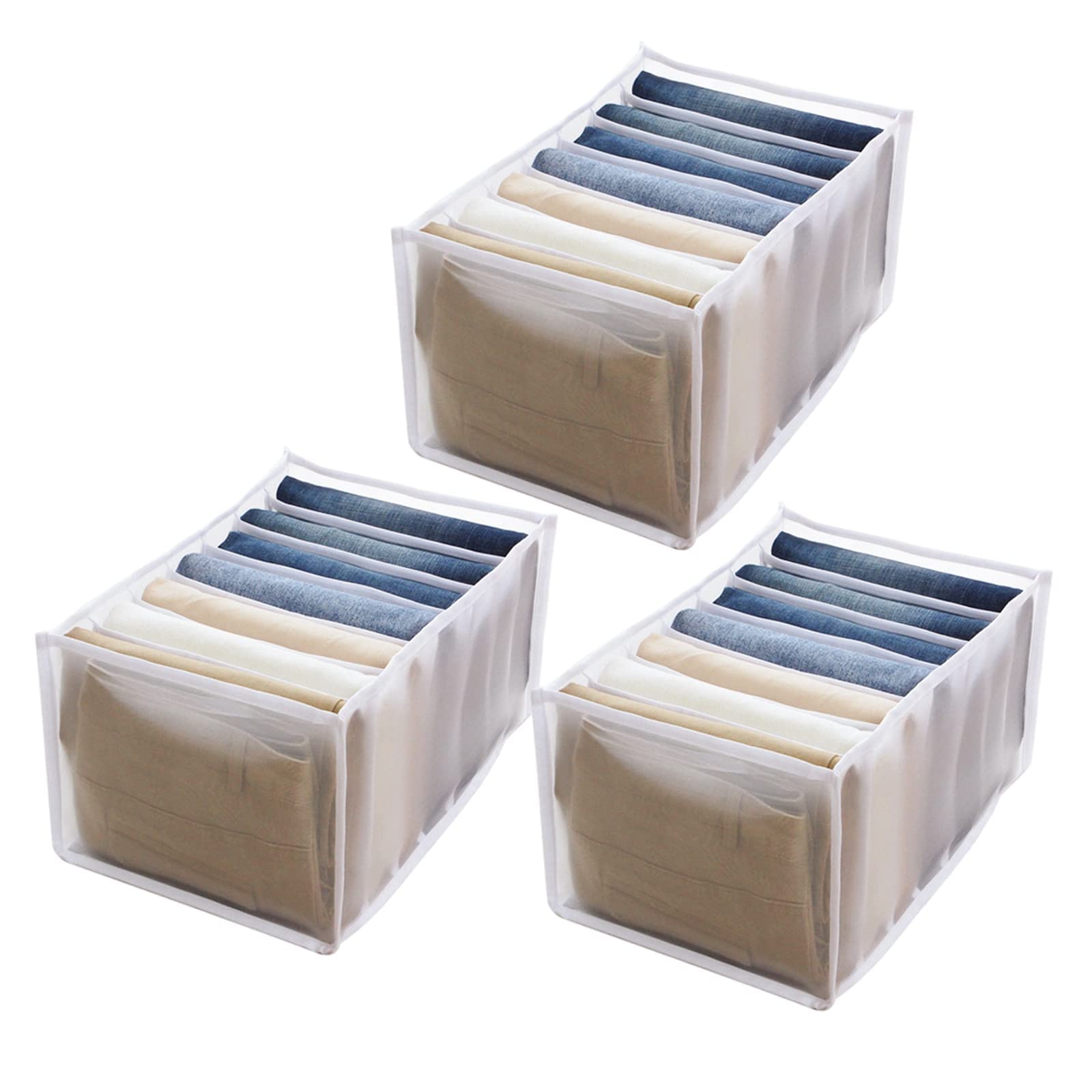 Kaker 7 Grids Washable Mesh Wardrobe Organizer for Closet - Portable Clothes Storage Drawer & Room Organization Box (White, 3-Piece Pants Grid Set) | Perfect for Bedroom, Dorm, or Travel Closet Storage