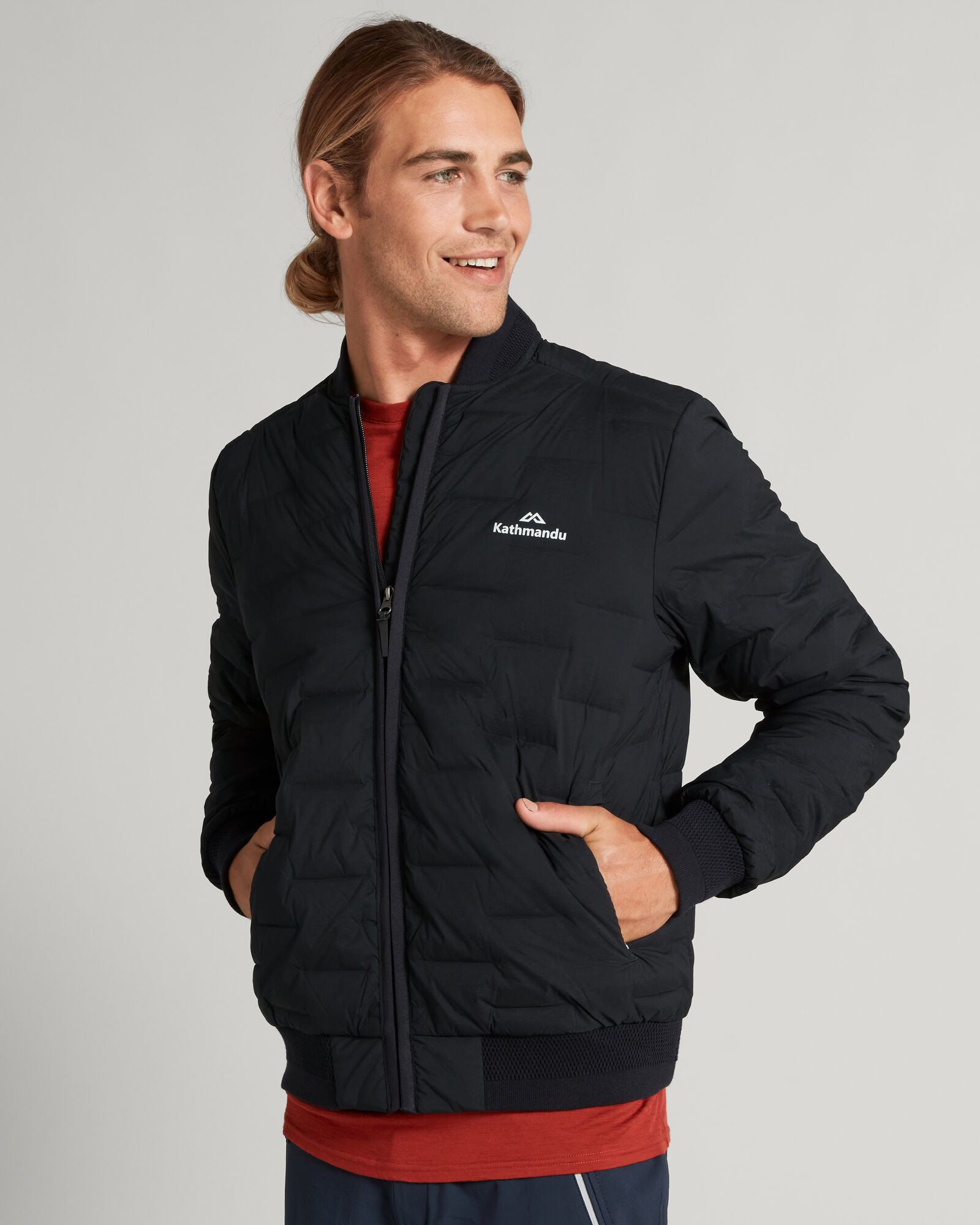 Men's Federate Stretch Down Bomber Jacket - Lightweight Warm Winter Coat, Water-Resistant Outerwear for Casual & Outdoor Activities | Perfect for Hiking, Travel & Daily Wear in Black