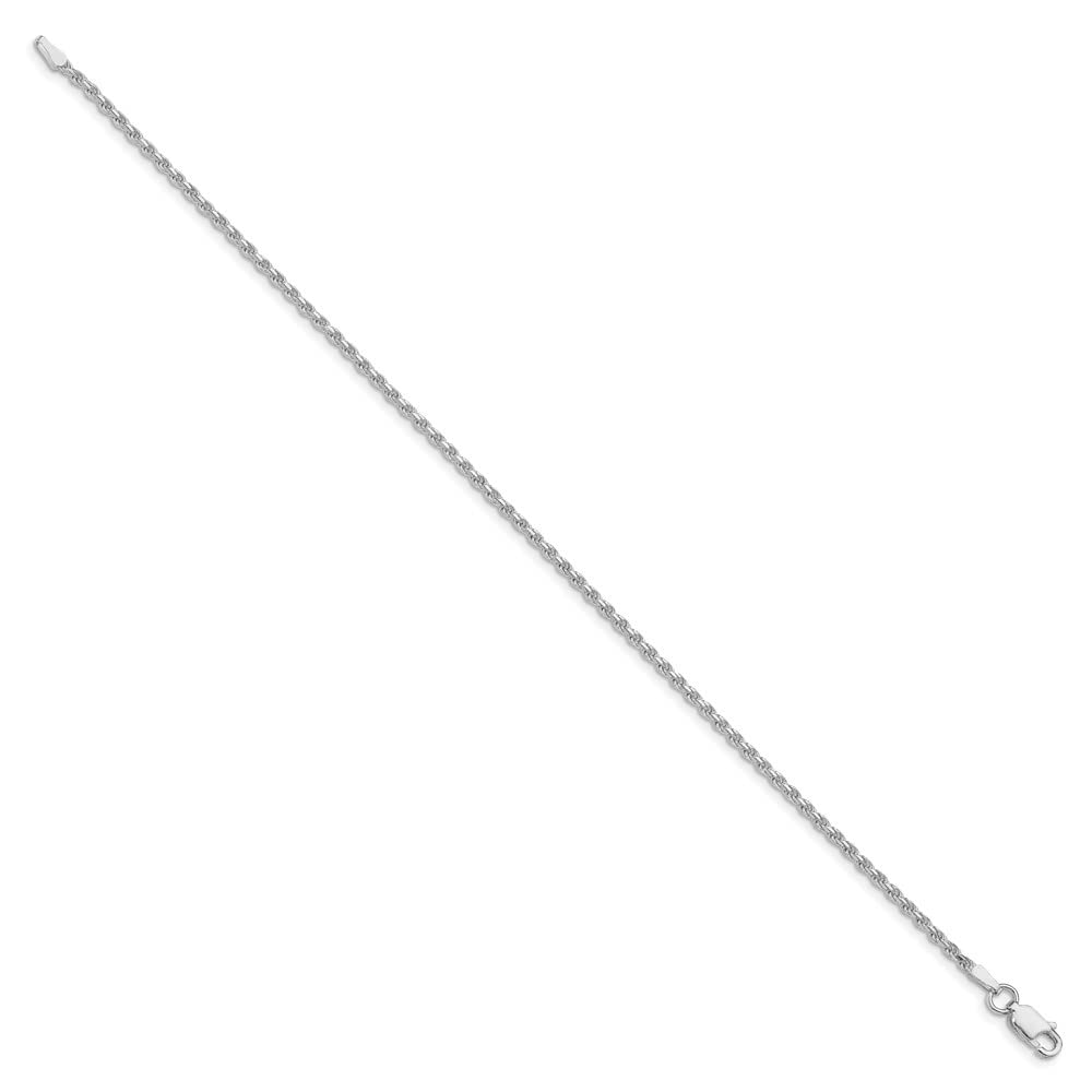 Diamond2Deal Sterling Silver Rhodium Plated 1.85mm Diamond Cut Rope Chain Anklet Bracelet for Women - Perfect for Casual Wear, Beach Outfits & Gift Giving