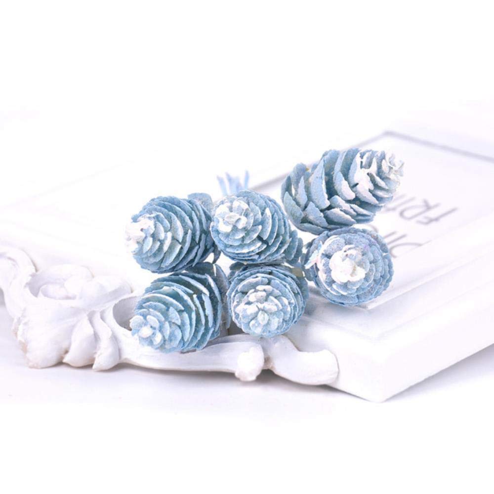 6pcs Artificial Pine Cone Christmas Decorations - Blue Silk Flowers for Indoor & Outdoor Use - Perfect for Home, Wedding, Scrapbooking & Holiday Decor