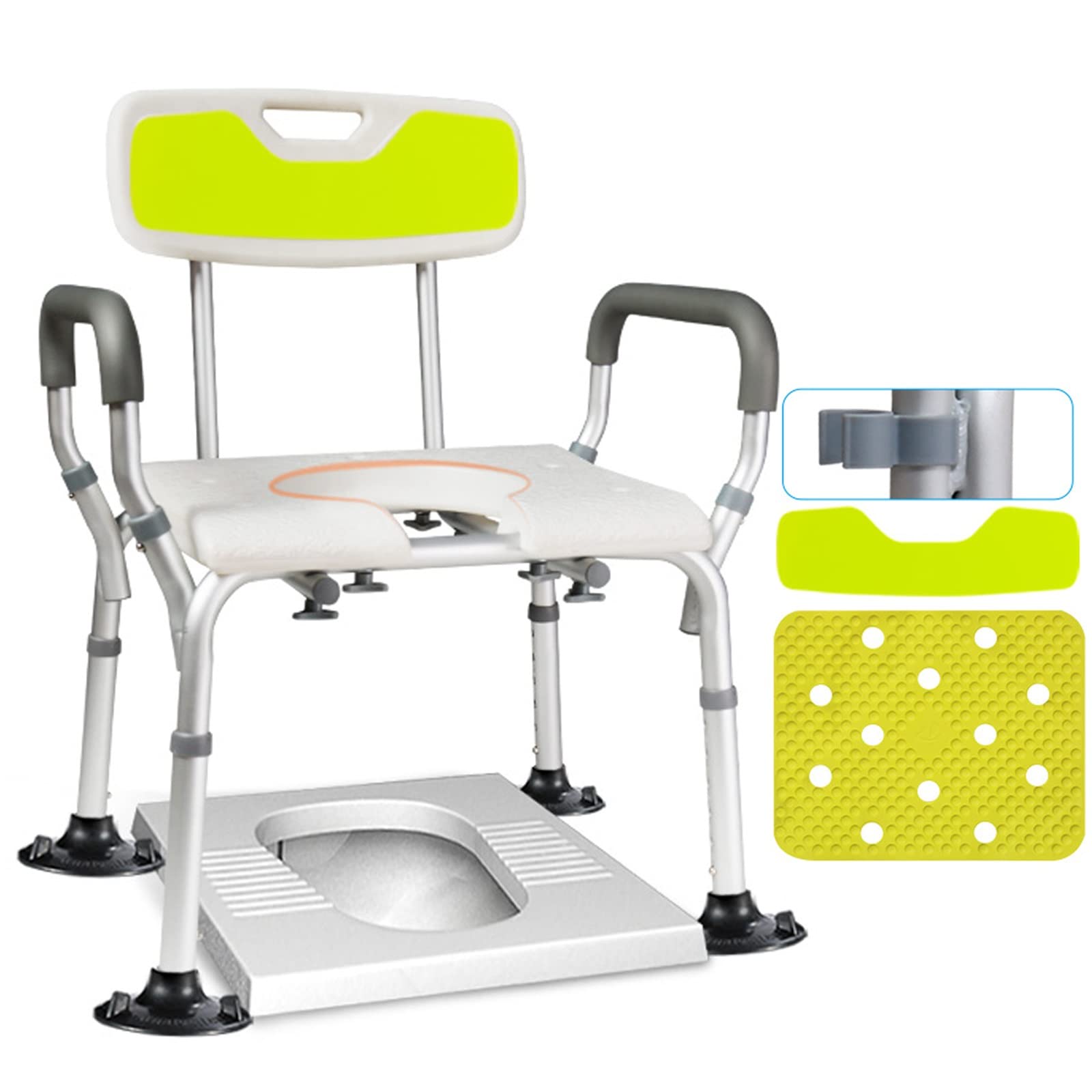 **Adjustable Shower Chair with Arms & Back Support for Elderly - Non-Slip Rubber Tips, Medical Commode & Raised Toilet Seat (3-in-1 Design) - Ideal for Bathroom Safety & Senior Care (Color: A)**