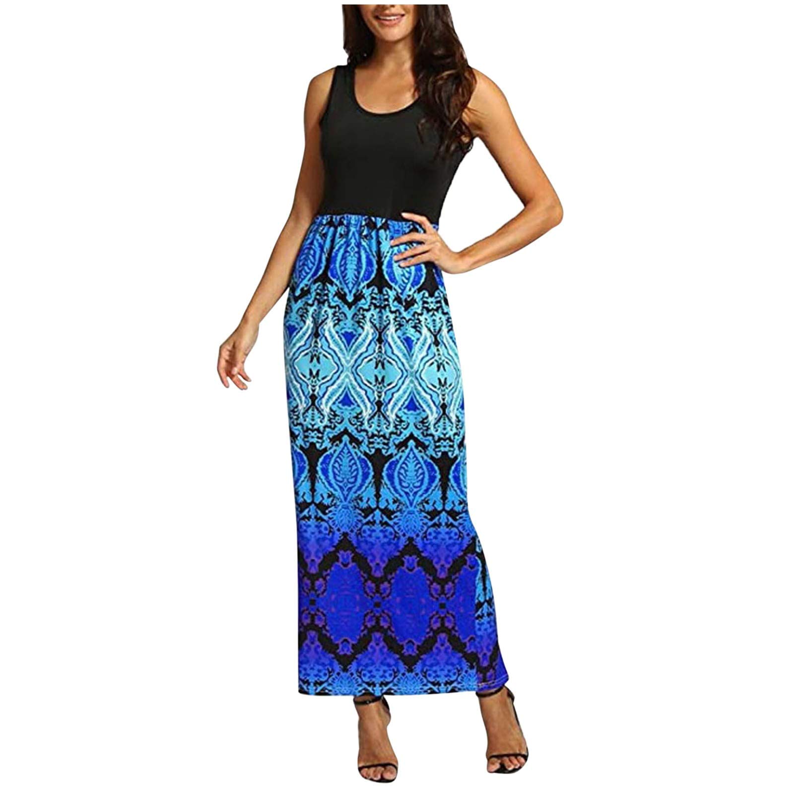 Plus Size Floral Print Sleeveless Casual Dress for Women - O-Neck Beach Vest Dress with Splicing Design | Perfect for Summer Vacations, Beach Parties & Casual Outings