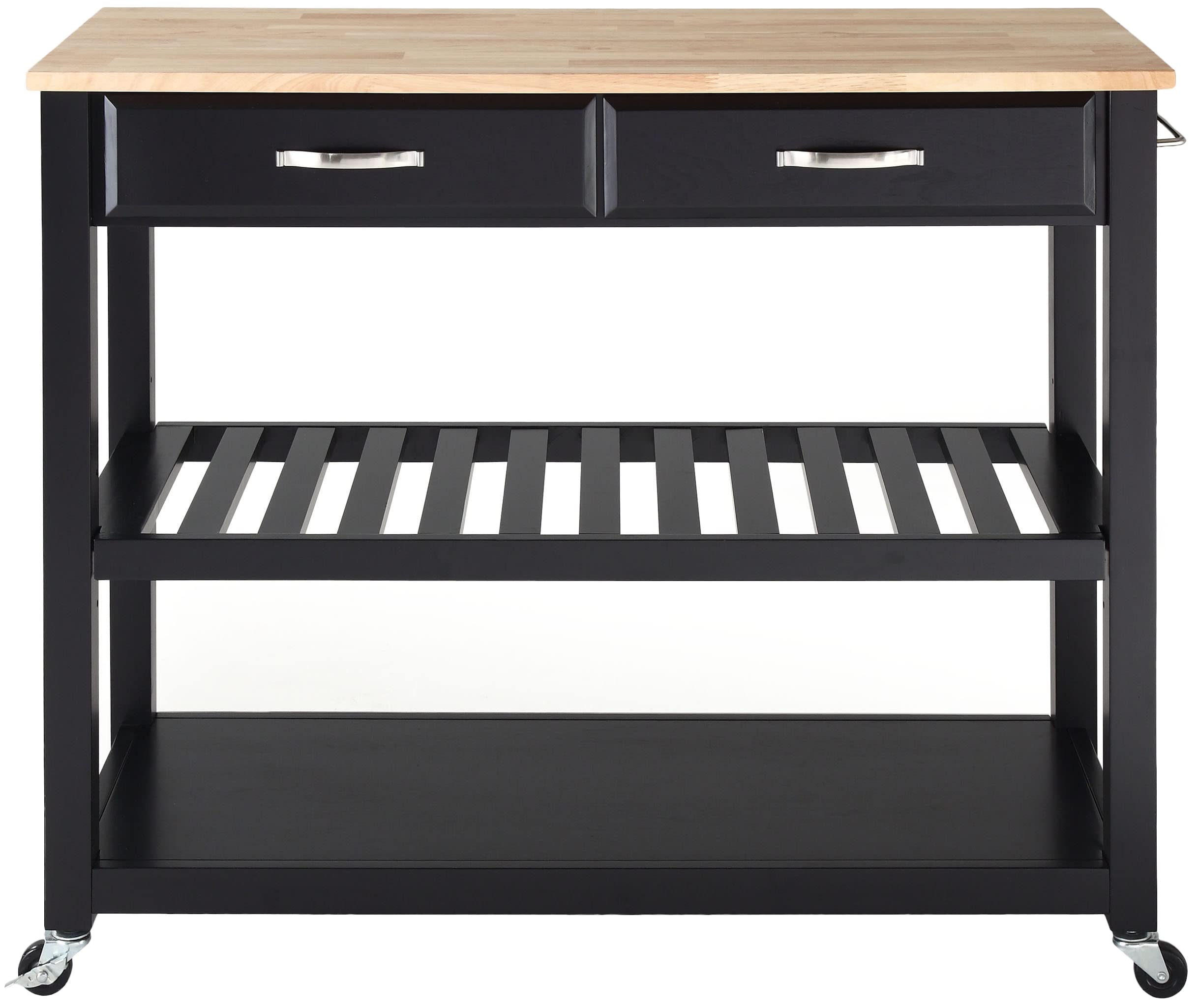 Crosley Black Wood Top Kitchen Rolling Cart with Shelves & Drawers - Microwave Stand, Coffee Bar Station, Prep Cart for Small Spaces - Perfect for Kitchen, Dorm, Office & Apartment Storage