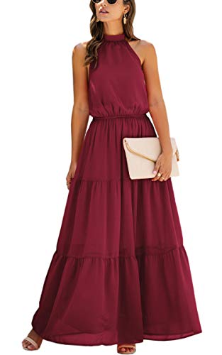 ECOWISH Women's Summer Dresses 2023 - Boho Floral Maxi Sun Dress with Halter Neck | Flowy Beach & Party Dress for Women | Perfect for Vacations, Weddings & Outdoor Events
