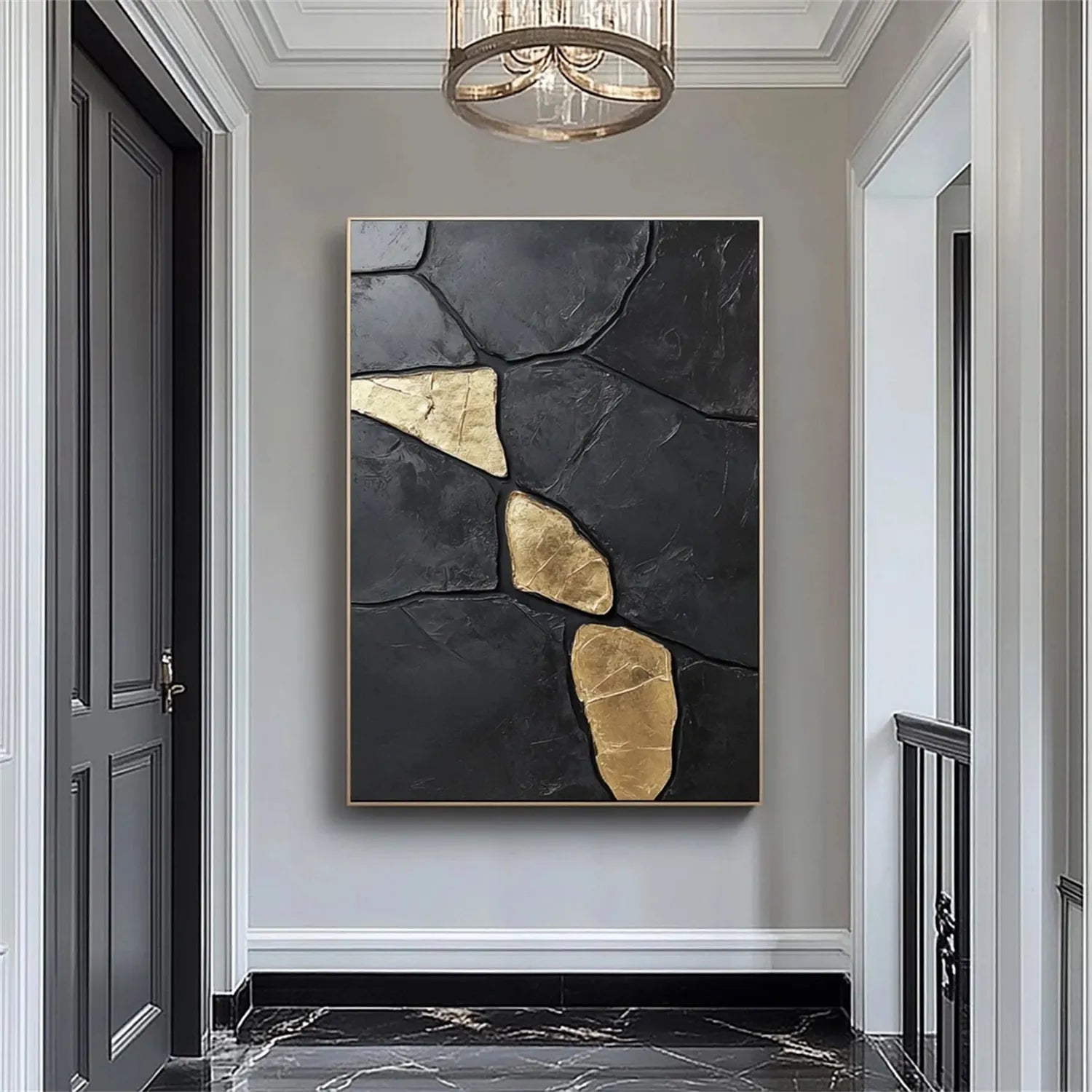 Black Gold Minimalist Textured Painting Canvas Wall Art - Modern Abstract Home Decor for Living Room, Bedroom & Office | Premium Quality #MZ122