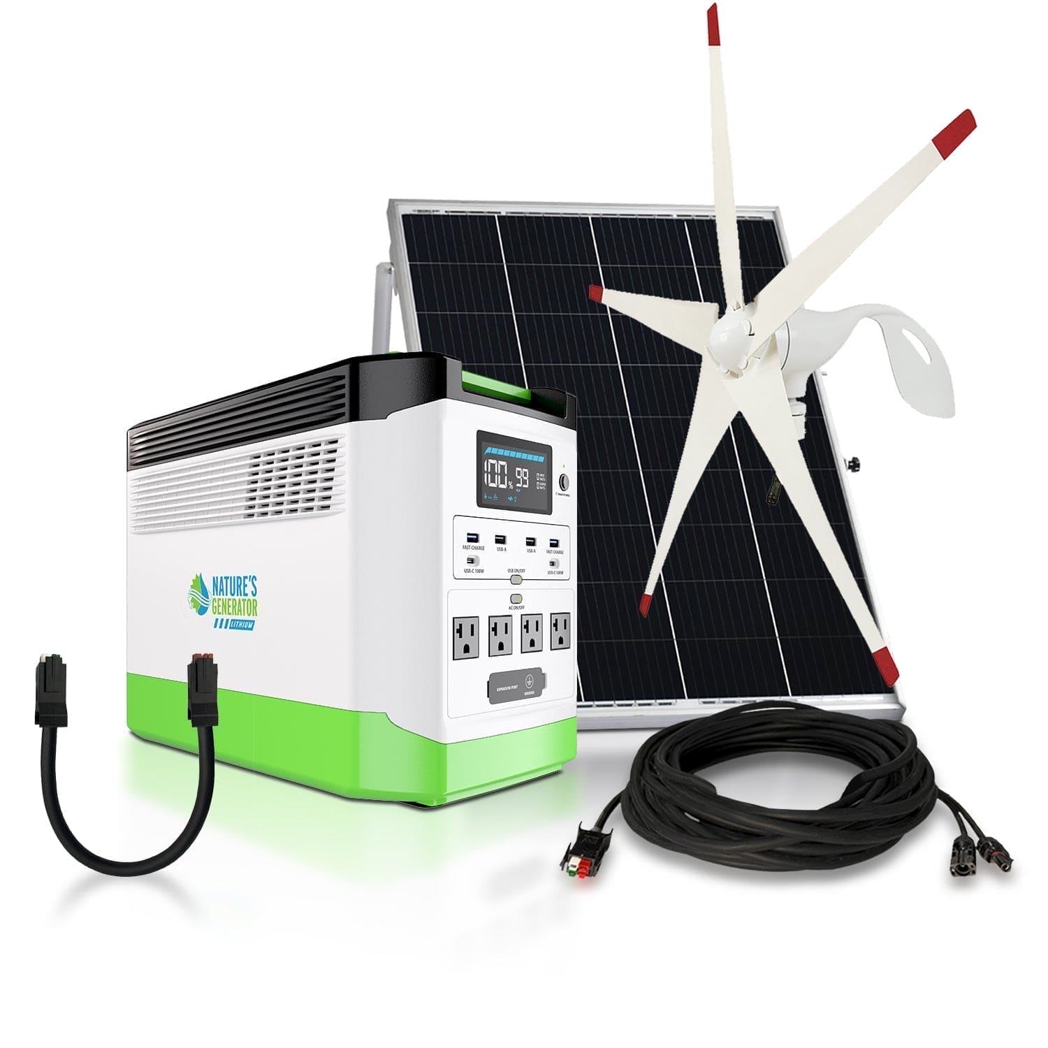 Nature's Generator Lithium 1800W Portable Solar & Wind Power Generator - Perfect for Camping, RV Trips & Emergency Backup Power