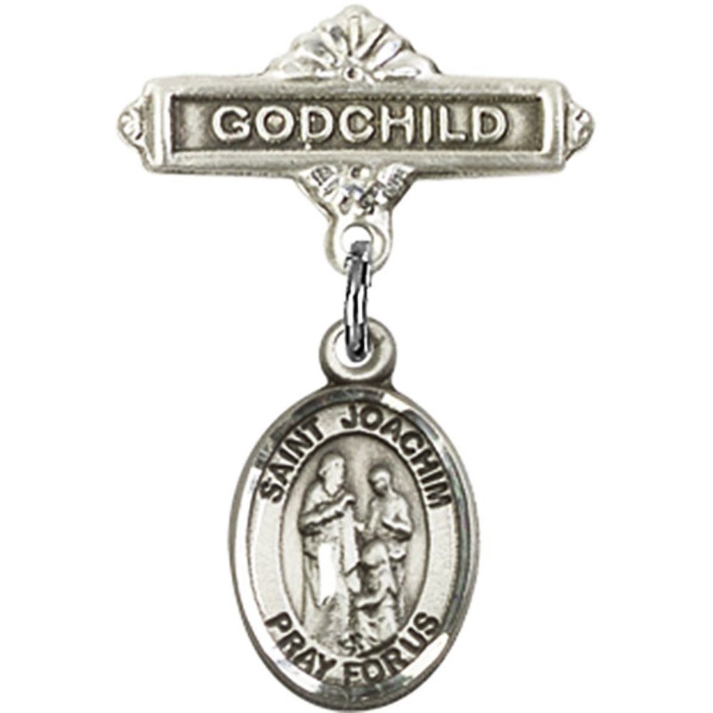 St. Joachim Sterling Silver Baby Badge & Godchild Pin - 1 x 5/8 Inch - Perfect for Christenings, Baptisms & Religious Gifts