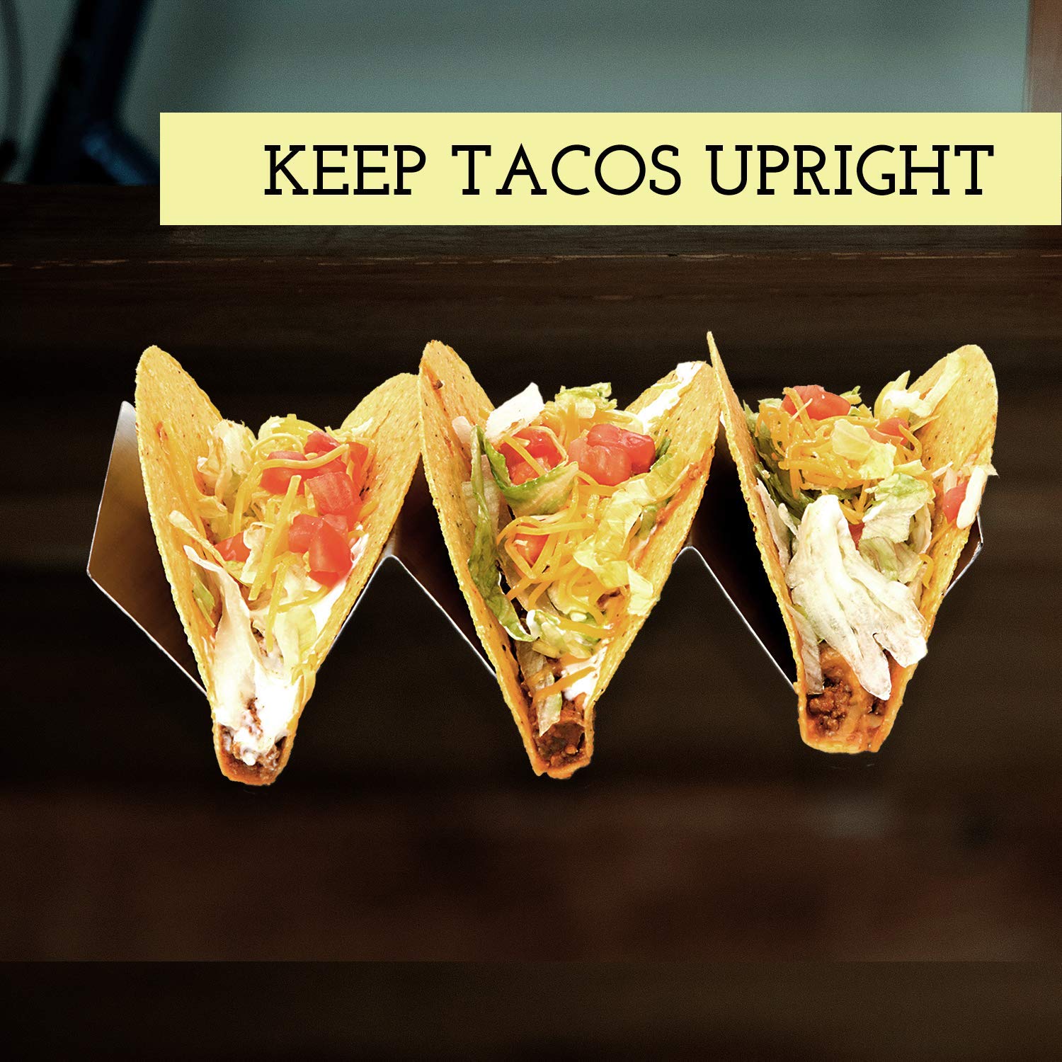 Premium Stainless Steel Taco Shell Stand - Holds 3 Tacos Upright, Oven & Dishwasher Safe for Easy Cleaning | Perfect for Taco Night, Parties & Mexican Food Lovers