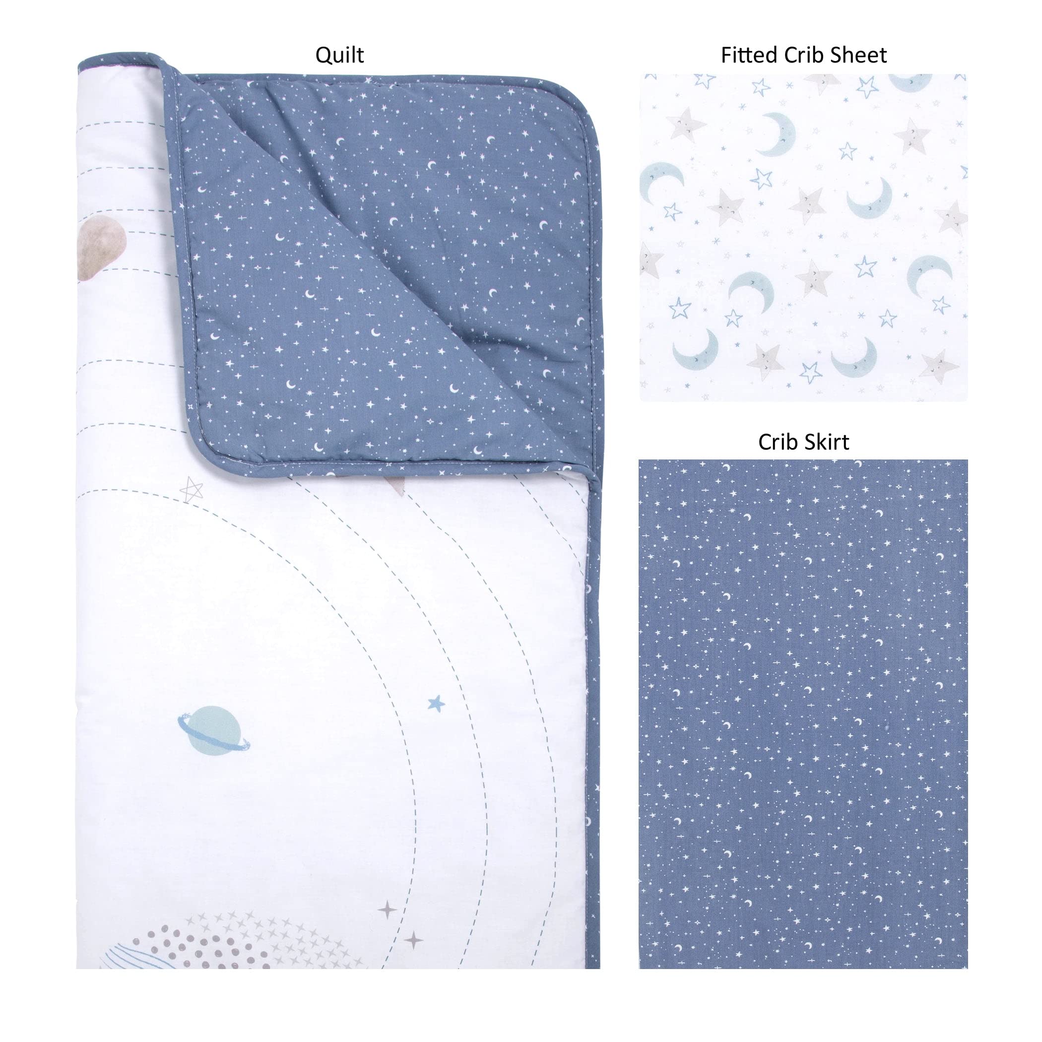 Trend Lab Celestial Space 3-Piece Crib Bedding Set - Nursery Quilt, Fitted Crib Sheet & Crib Skirt for Baby Boys & Girls | Soft & Safe Nursery Decor for Newborns & Infants | Perfect for Space-Themed Nurseries & Baby Showers