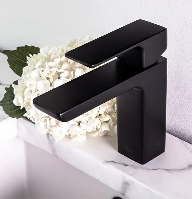 Premium Single Lever Matt Black Bathroom Faucet with Pop-Up Drain - Modern Waterfall Spout Design for Vanity Sink, Perfect for Home & Hotel Bathroom Renovation