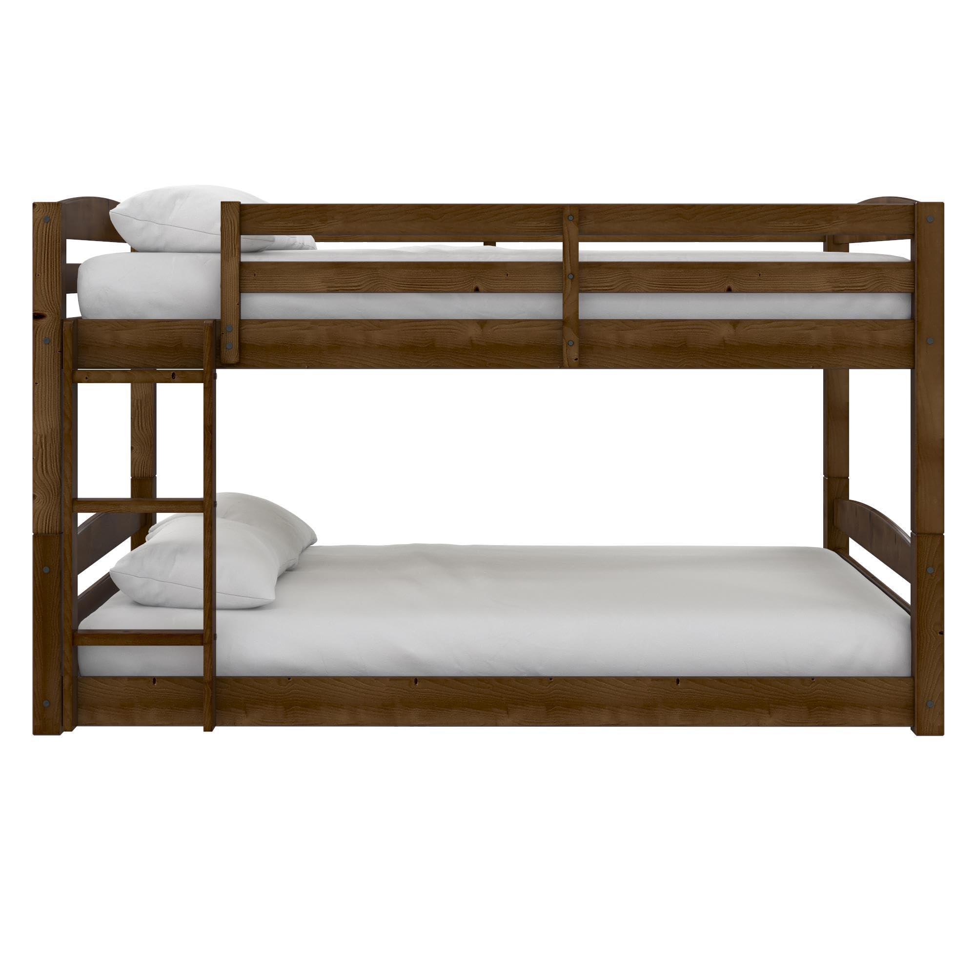 DHP Phoenix Convertible Low Wood Floor Bunk Bed - Full Over Full Stackable Kids Bed Frame with Ladder & High Guardrail | Solid Wood Construction, No Box Spring Needed | Perfect for Small Rooms, Guest Rooms & Kids' Shared Bedrooms