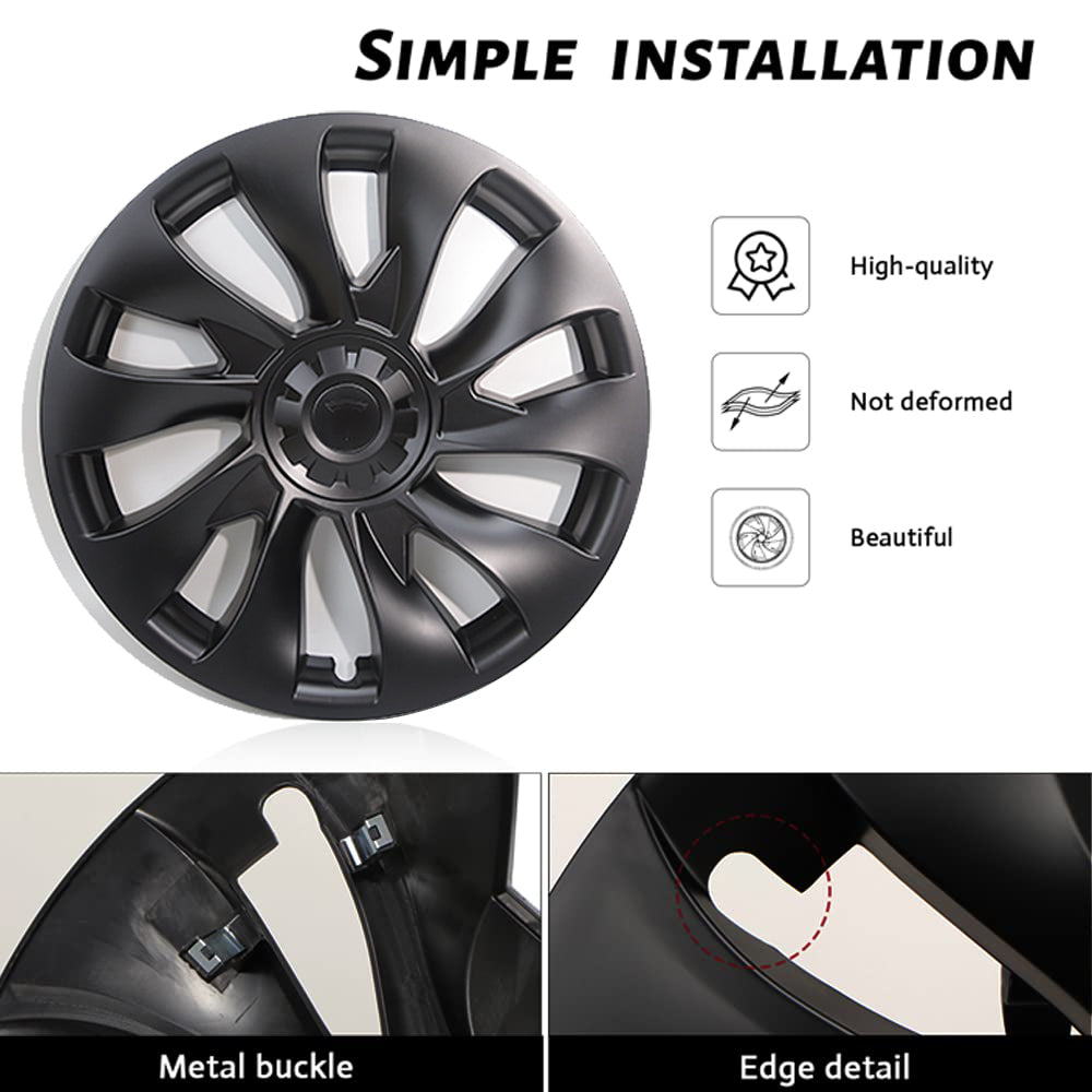 Tesla Model 3 18 Inch Überturbine Wheel Covers Kit - Matte Black Wheel Caps for 2017-2023 Model 3 | Enhance Style & Protect Rims for Daily Driving & Road Trips