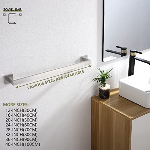 24-Inch Stainless Steel Towel Bar - Brushed SUS 304 Bathroom Towel Holder with Square Robe Hook - Wall Mounted for Bath Towels, Coats & Robes - Perfect for Modern Bathrooms & Spa-Like Showers