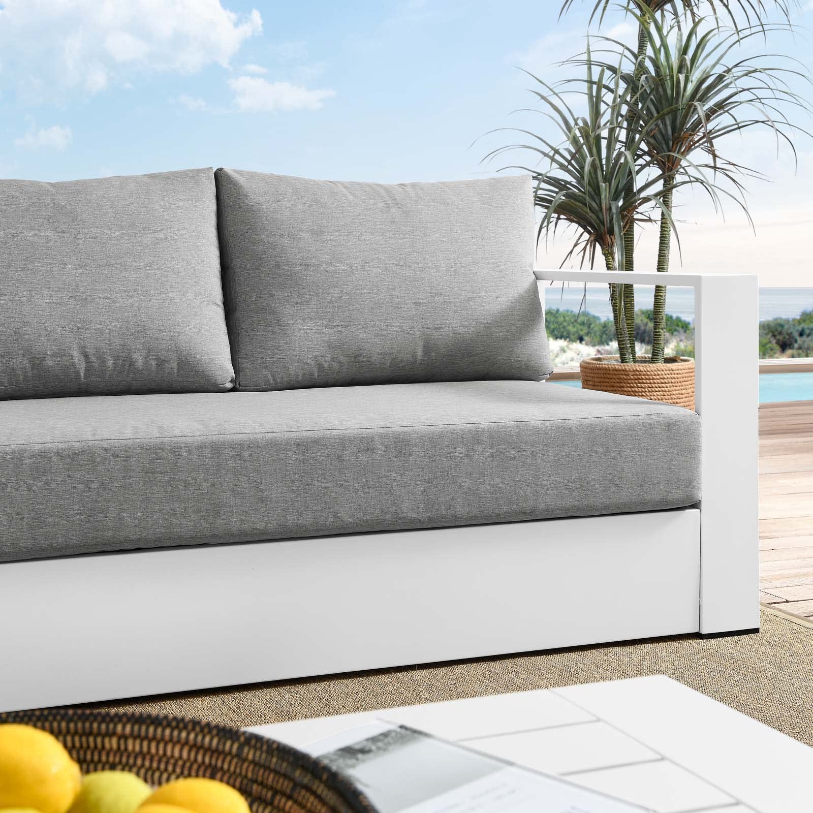 Modway Tahoe Aluminum Outdoor Patio Sofa - Weather-Resistant White Gray Modern Garden Furniture for Backyard, Poolside & Patio Relaxation