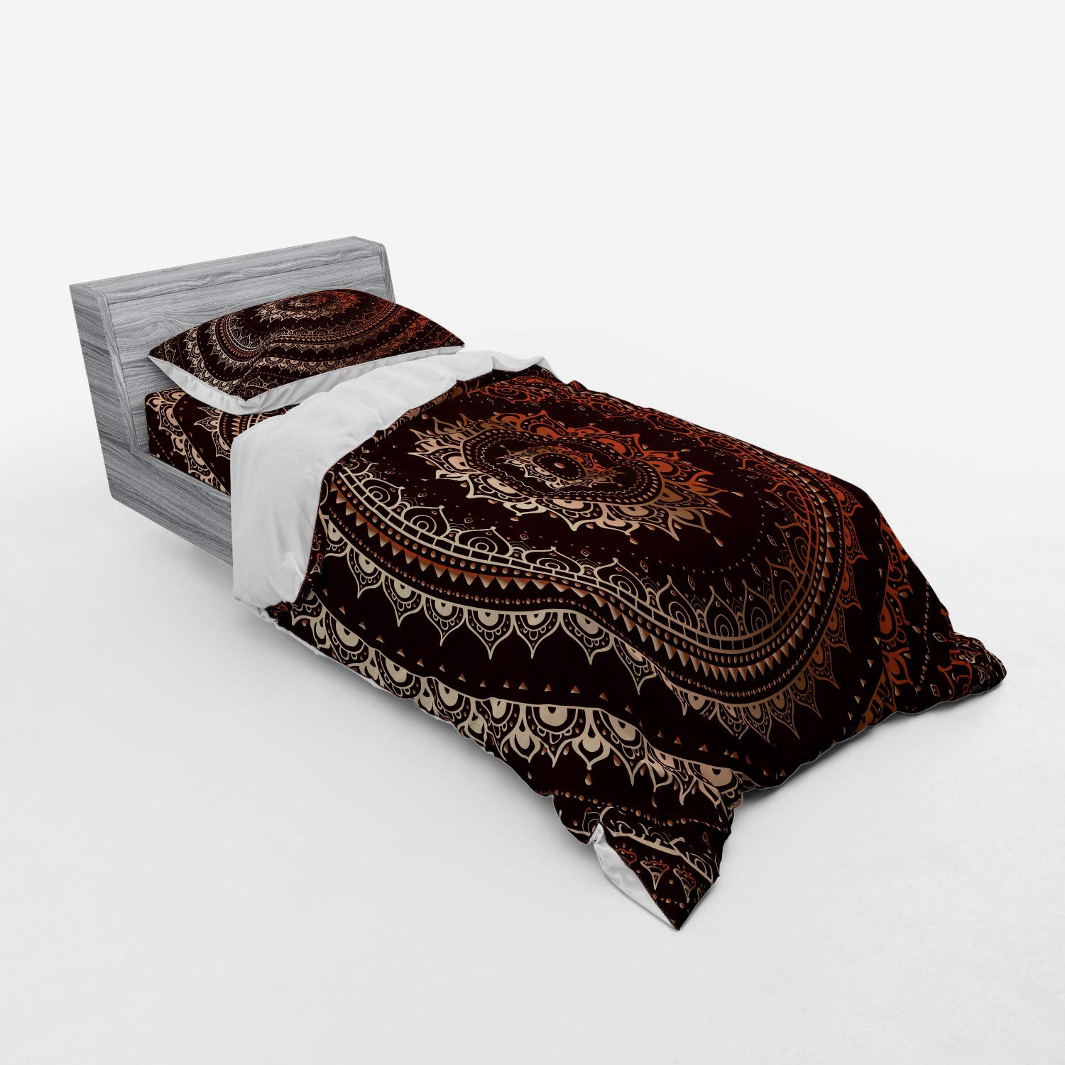 Ambesonne Mandala Bedding Set - 3 Piece Twin XL Duvet Cover with Sham & Fitted Sheet, Esoteric Universe & Cosmos Print in Chestnut Brown - Perfect for Boho Chic Bedrooms, Meditation Spaces & Spiritual Retreats