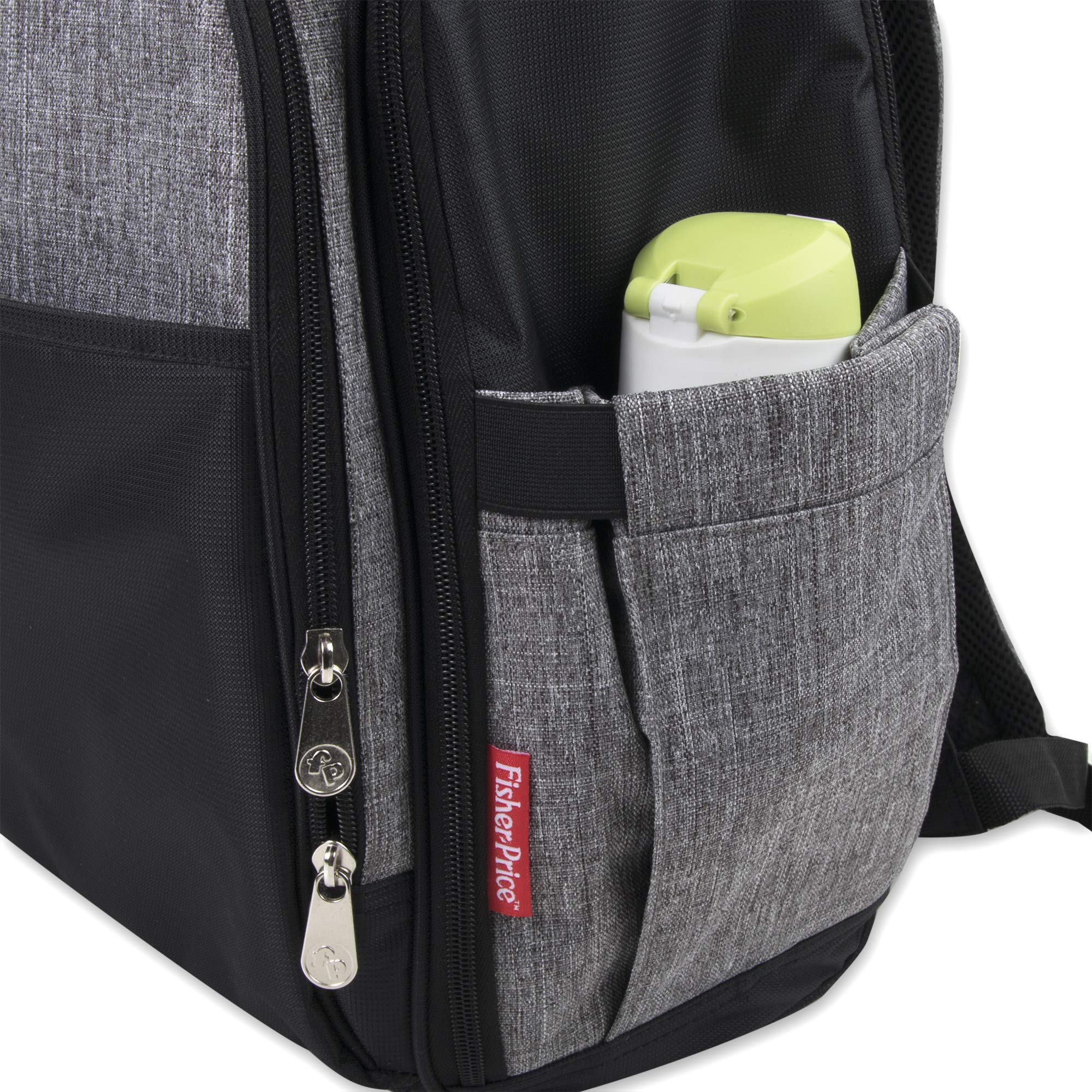 Fisher Price Diaper Bag Backpack with Changing Pad & Stroller Straps - Large Gray Baby Bag for Parents | Perfect for Travel, Daycare & On-the-Go Diaper Changes