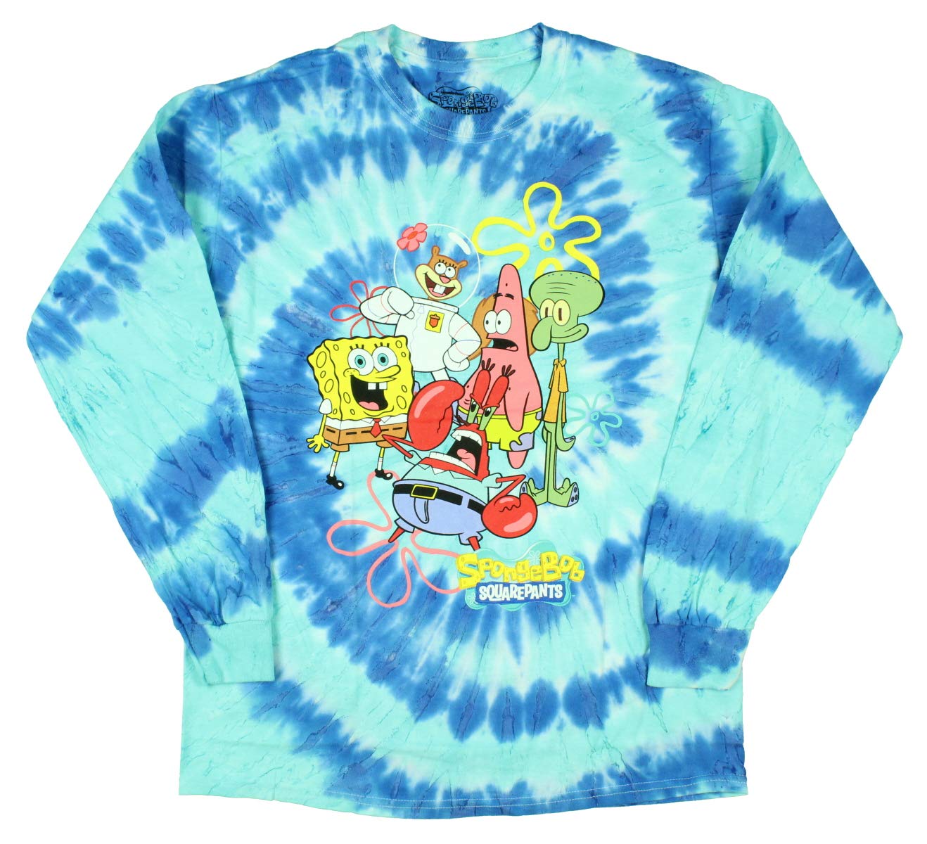 SpongeBob SquarePants Tie-Dye Long Sleeve T-Shirt for Men - Cartoon Character Graphic Tee - Casual Beachwear & Funny Gift for Fans
