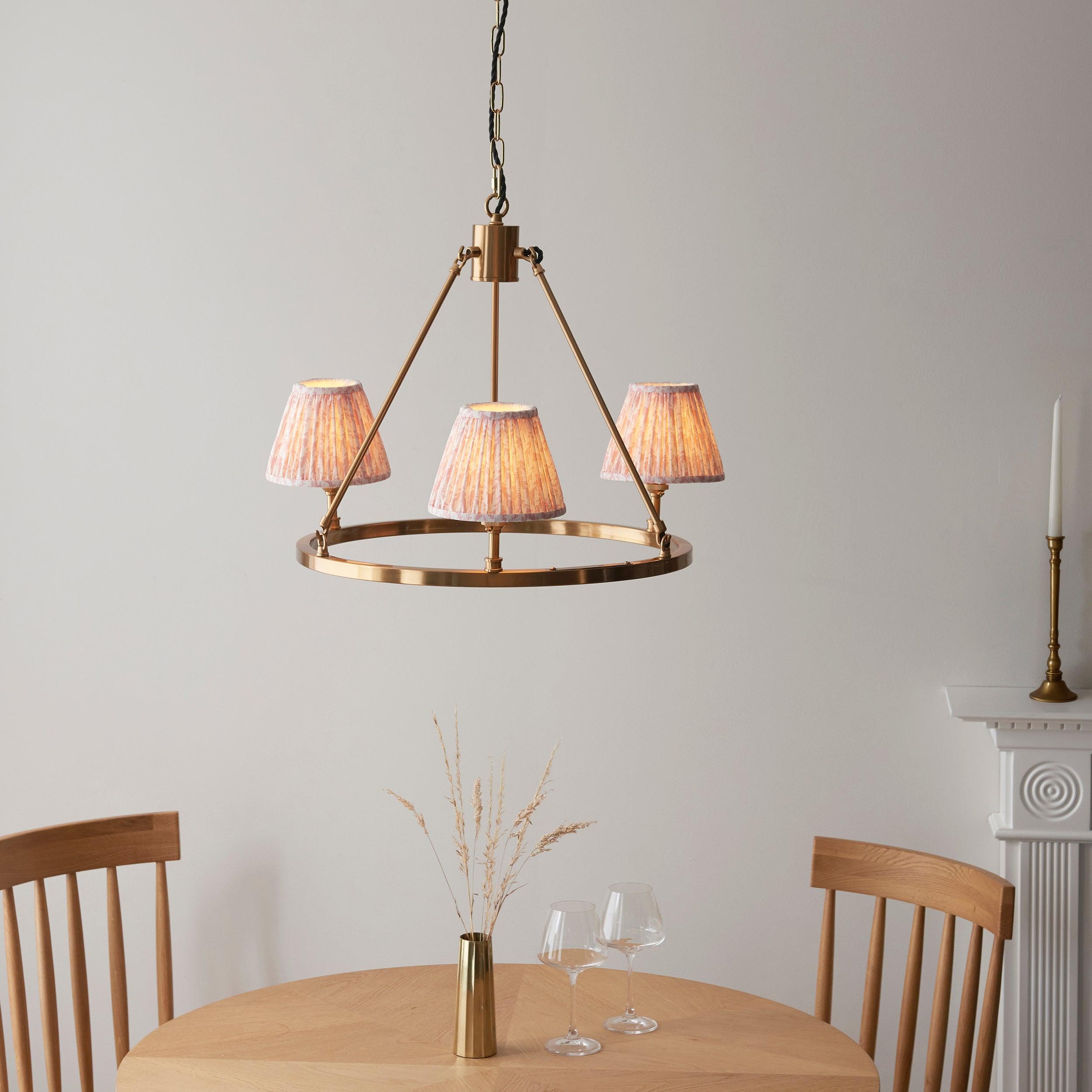 Chester Brass Ceiling Pendant Light with 16cm Peachy Keen Shades - Vintage Industrial Lighting for Kitchen Island, Dining Room & Bedroom