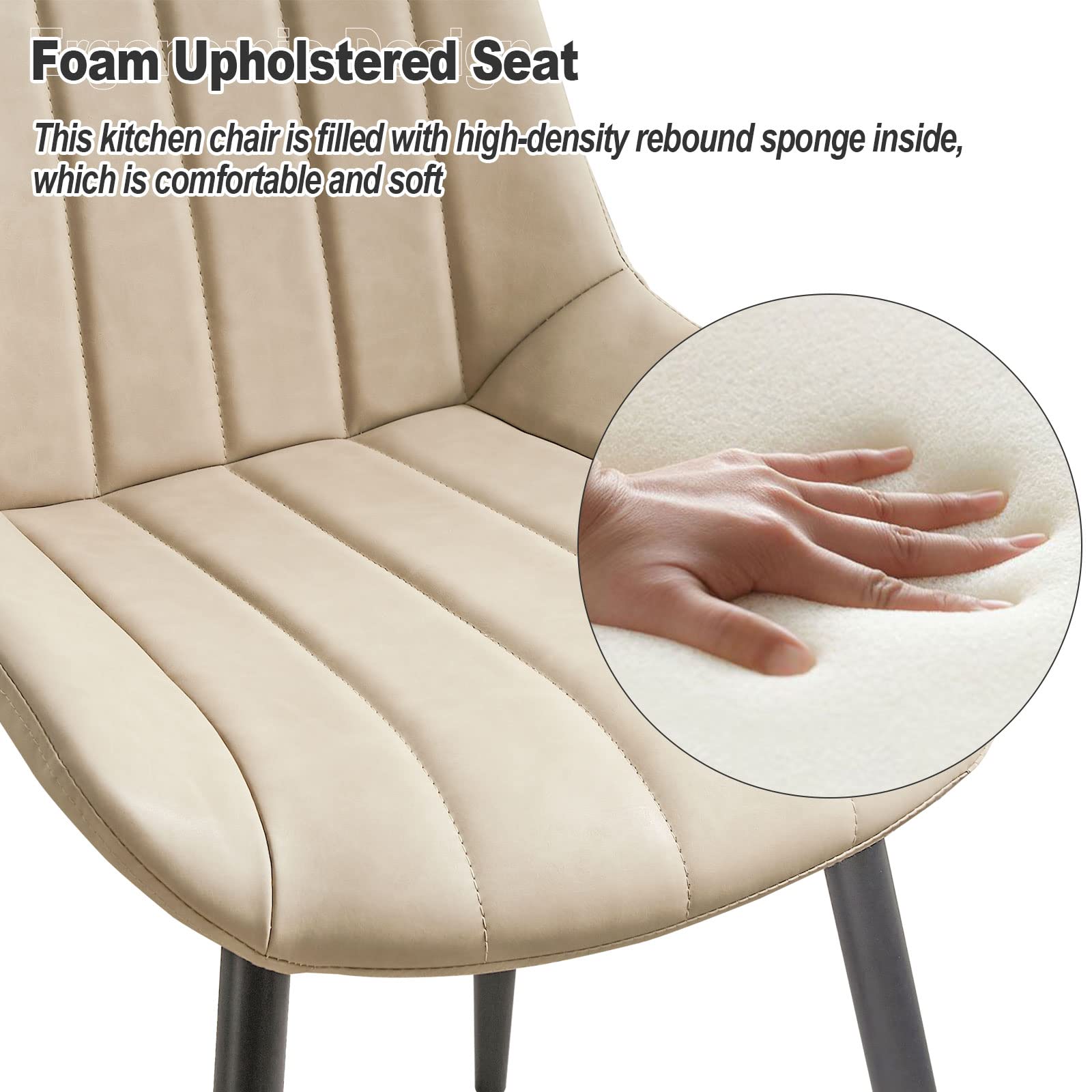 CLIPOP Dining Chairs Set of 4 - Faux Leather Upholstered High Back Kitchen Chairs with Comfy Cushion & Sturdy Metal Legs - Modern Accent Chairs for Dining Room, Living Room, Restaurant & Office Meetings (Khaki) - Perfect for Family Dinners, Coffee Shops and Conference Rooms