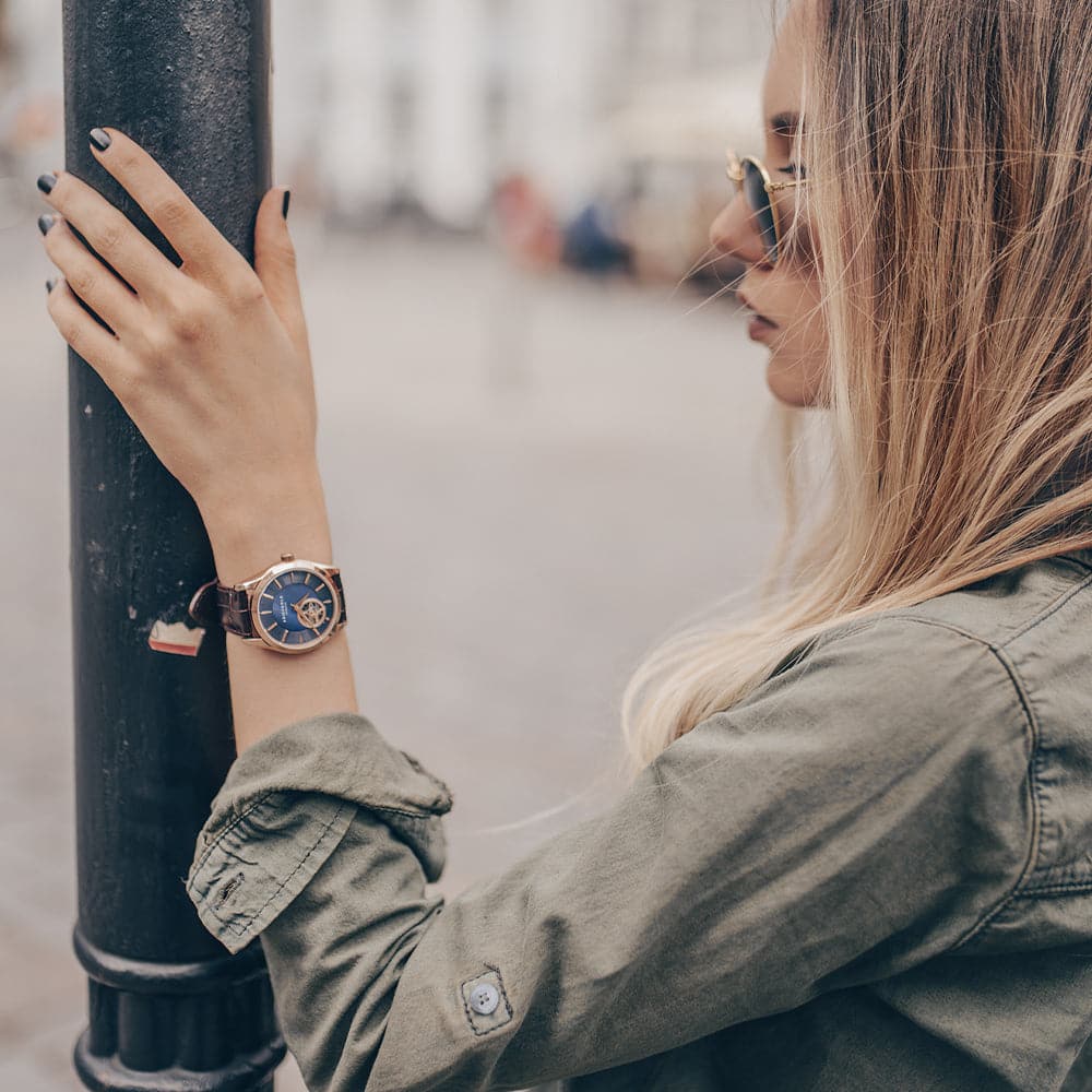 Aries Gold Blue Dial Women's Watch with Brown Leather Strap - L 9023 RG BU - Elegant Timepiece for Office, Party & Everyday Wear