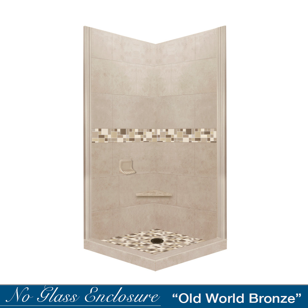 DIY Shower Remodel Kit - Corner Brown Sugar Sistine Stone & Tuscany Mosaic Accent Tile for Bathroom Renovation | Waterproof Peel-and-Stick Backsplash | Easy Installation for Showers, Bathtubs & Kitchen Walls