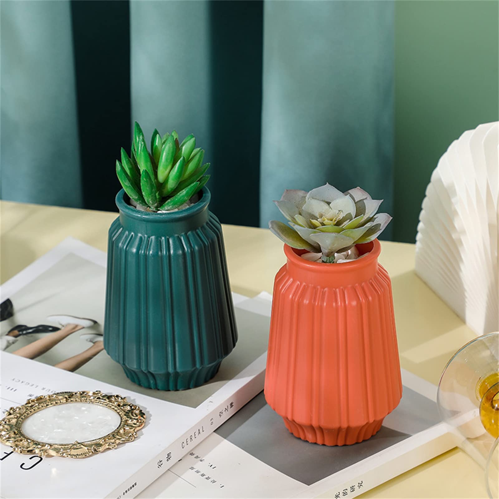 Nordic Style Plastic Vases - Navy Blue Unbreakable Flower Vases for Wet & Dry Flowers, Creative Camellia Design with Imitation Glaze Ceramic Look | Perfect for Home Decor, Wedding Centerpieces & Office Desk Decorations