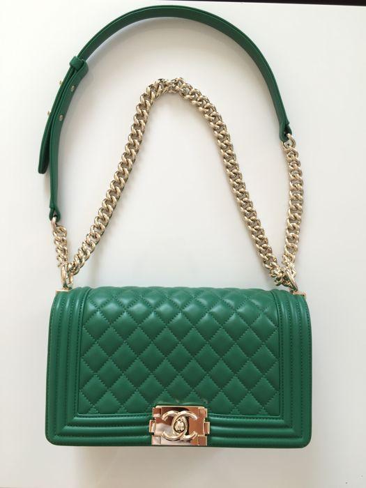 Chanel Boy Medium Flap Bag in Green | Luxury Leather Handbag for Women | Perfect for Parties, Work & Everyday Use