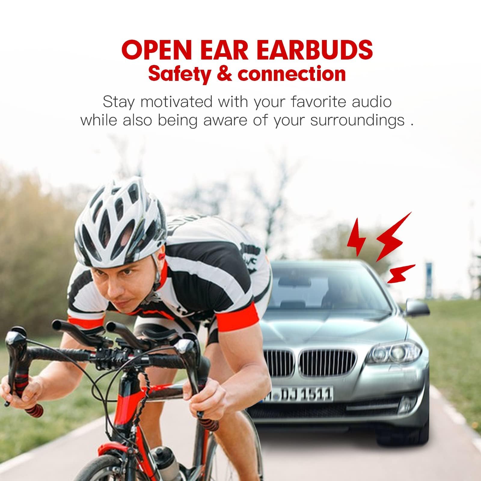 Open Ear Bluetooth Bone Conduction Headphones - Wireless Clip-On Headset for Running, Cycling & Workouts | Sweatproof Lightweight Earphones for Sports & Outdoor Activities