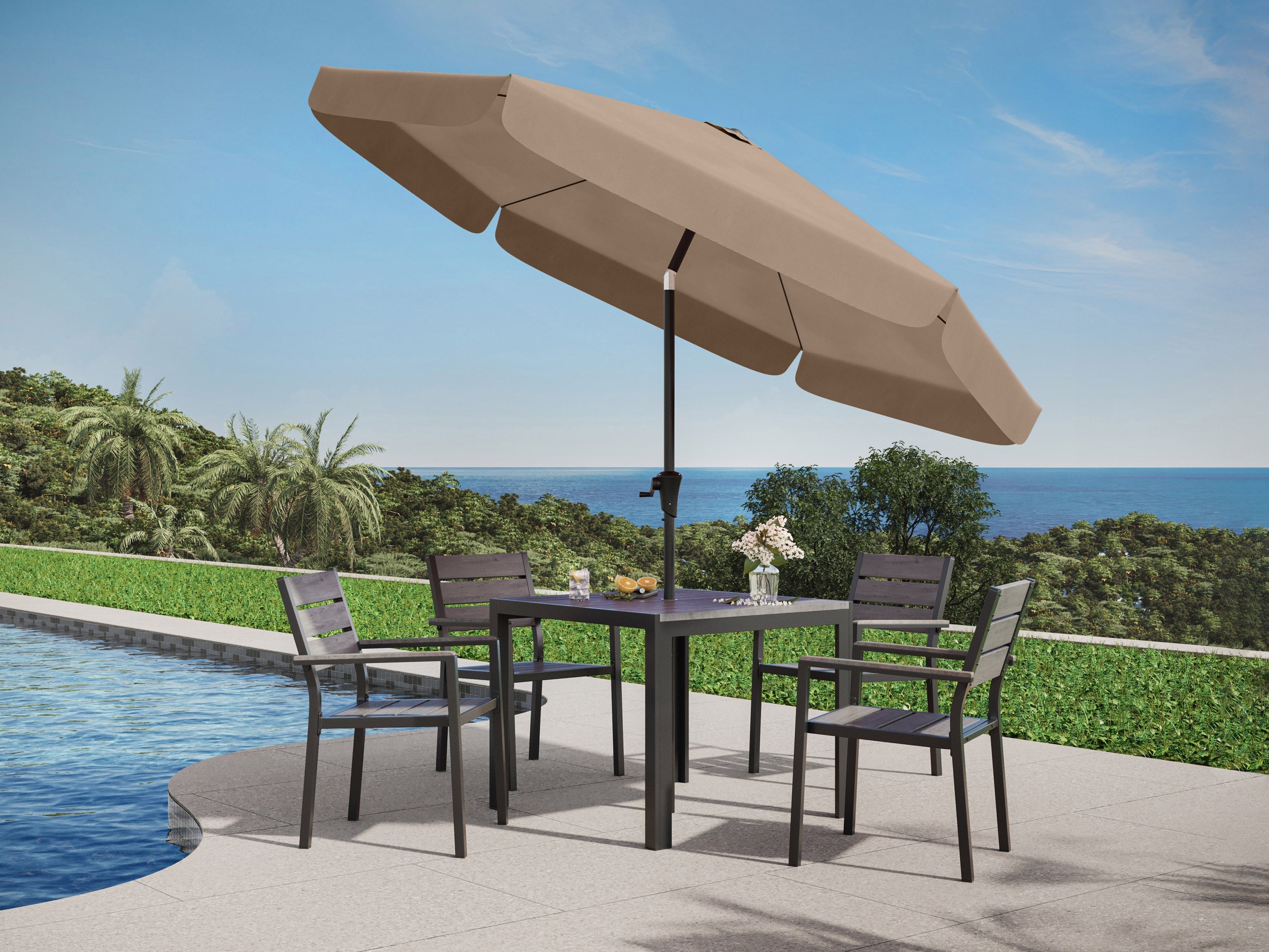 10ft Round Brown Patio Umbrella - Outdoor Sun Shade for Garden, Poolside, Deck & Backyard - Waterproof & Windproof Cantilever Umbrella with Crank Handle