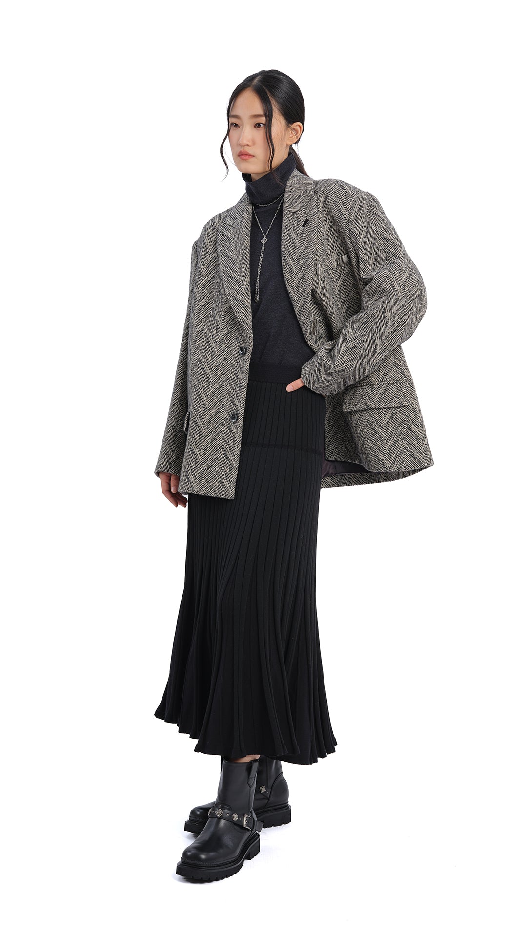 Stylish Herringbone Loose Fit Blazer for Women - Trendy Casual & Office Wear - Perfect for Work, Business Meetings & Special Occasions