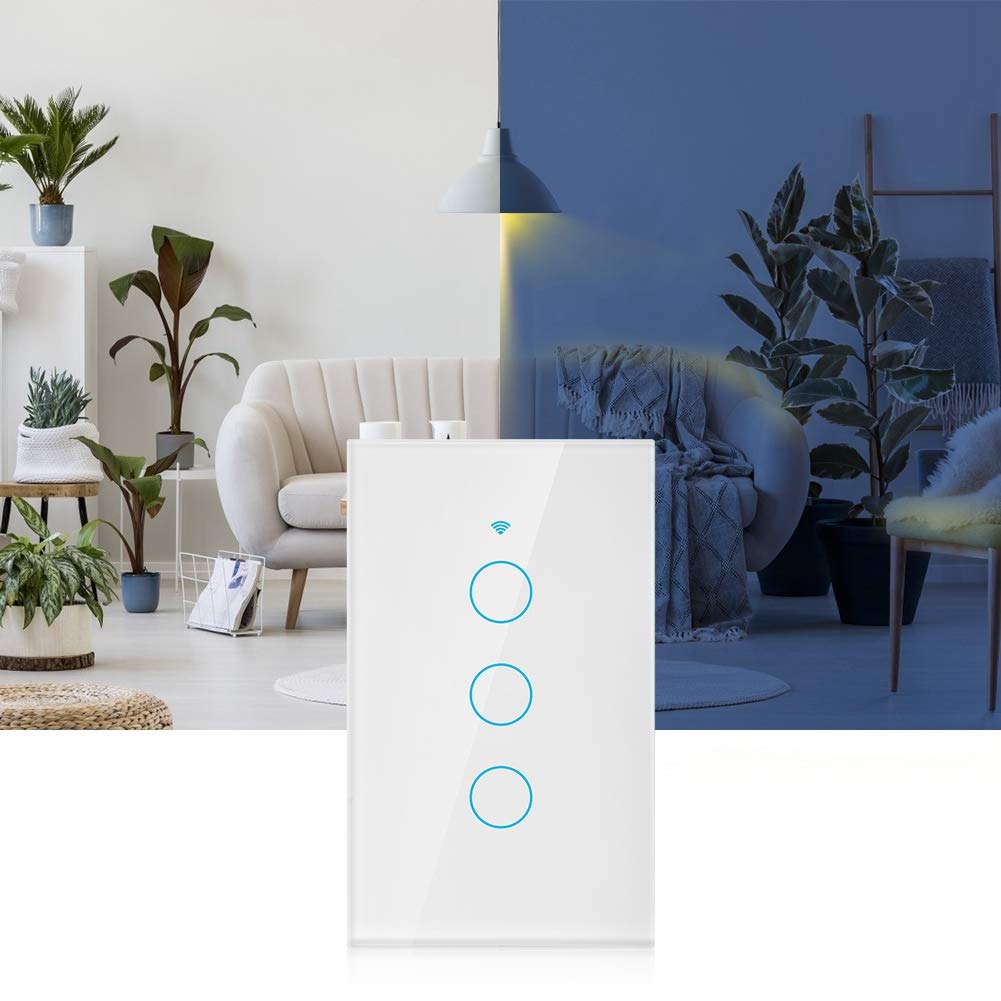 3-Way Smart Light Switch with Remote & Voice Control - Compatible with Google Home & Siri - Wall Mounted Single Circle Design (US White) - Perfect for Home Automation & Smart Lighting Systems